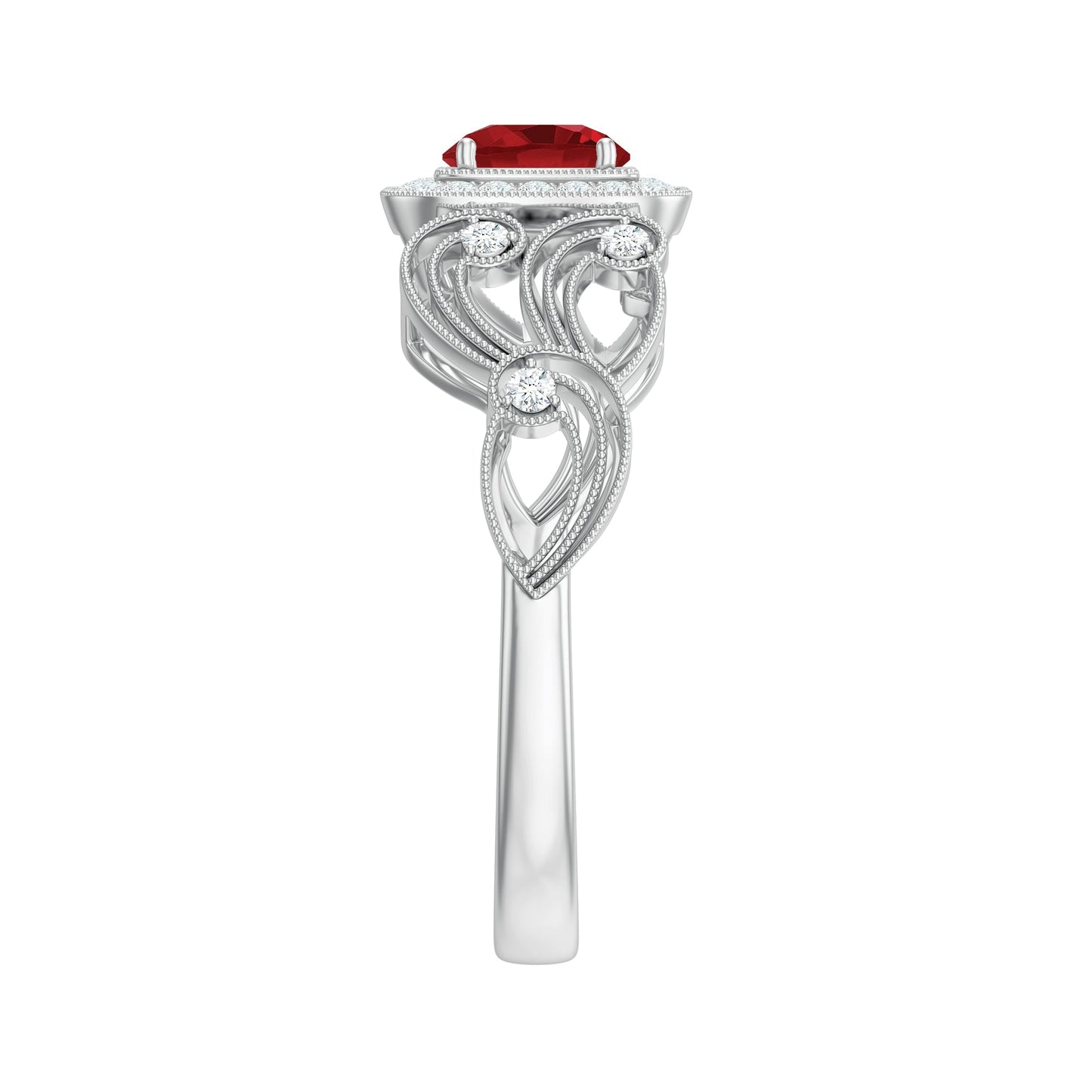 Certified Lab Created Ruby Antique Engagement Ring with Diamond