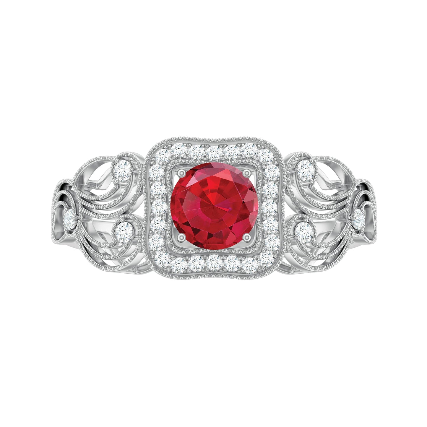 Certified Lab Created Ruby Antique Engagement Ring with Diamond