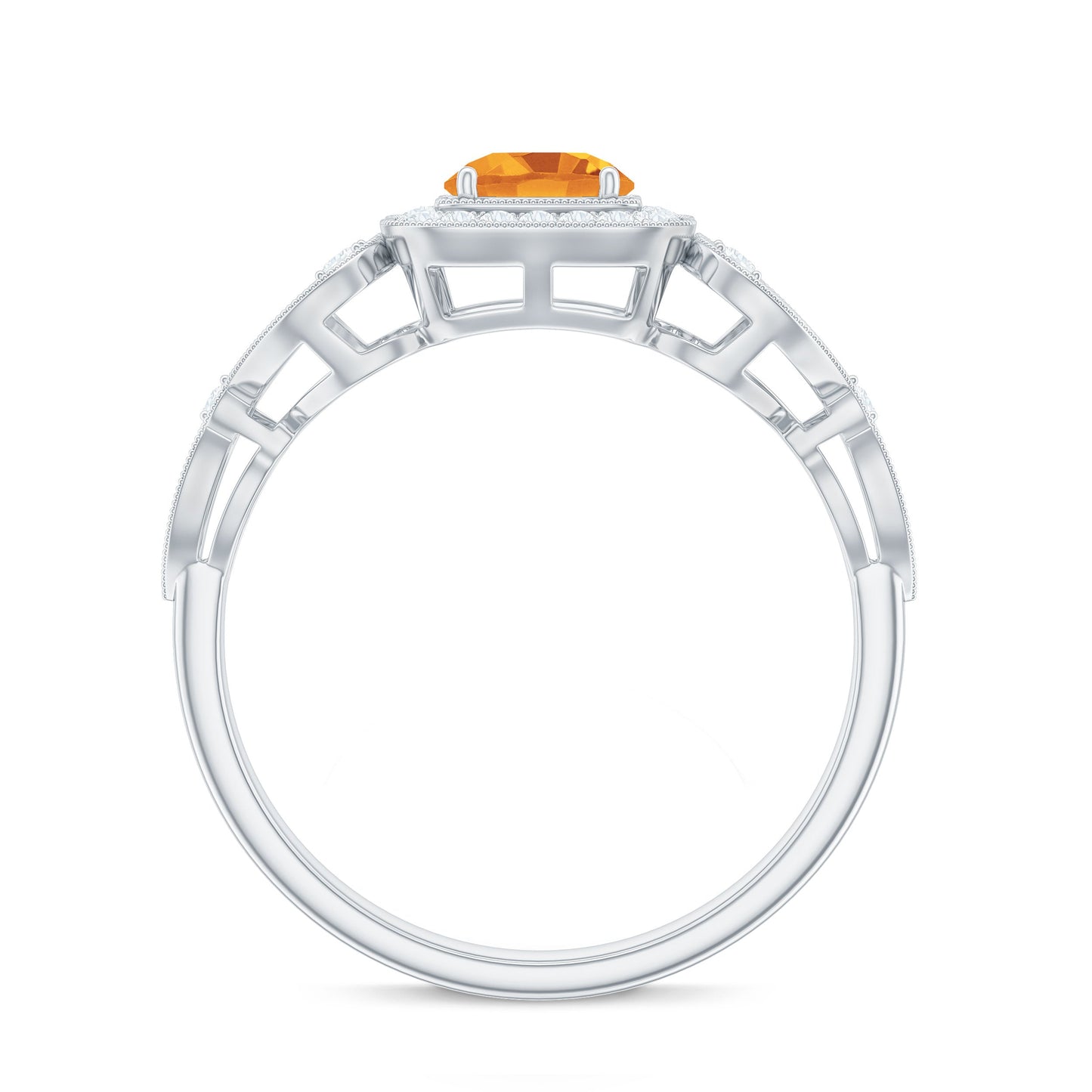 Natural Citrine Retro Engagement Ring with Diamond