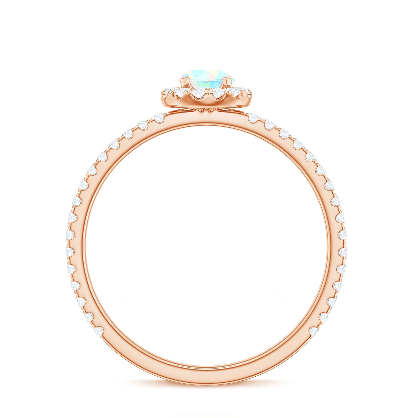 Natural Opalescent Promise Engagement Ring with Diamond Halo