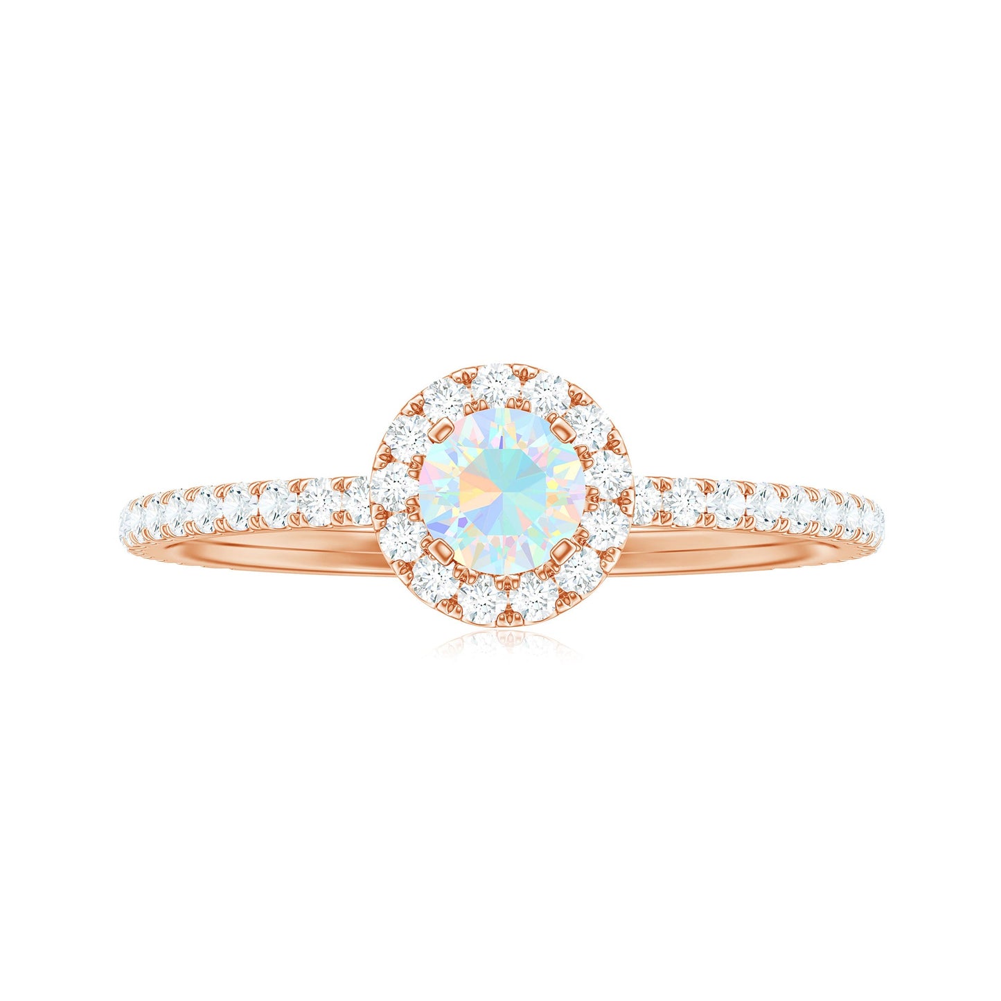 Natural Opalescent Promise Engagement Ring with Diamond Halo