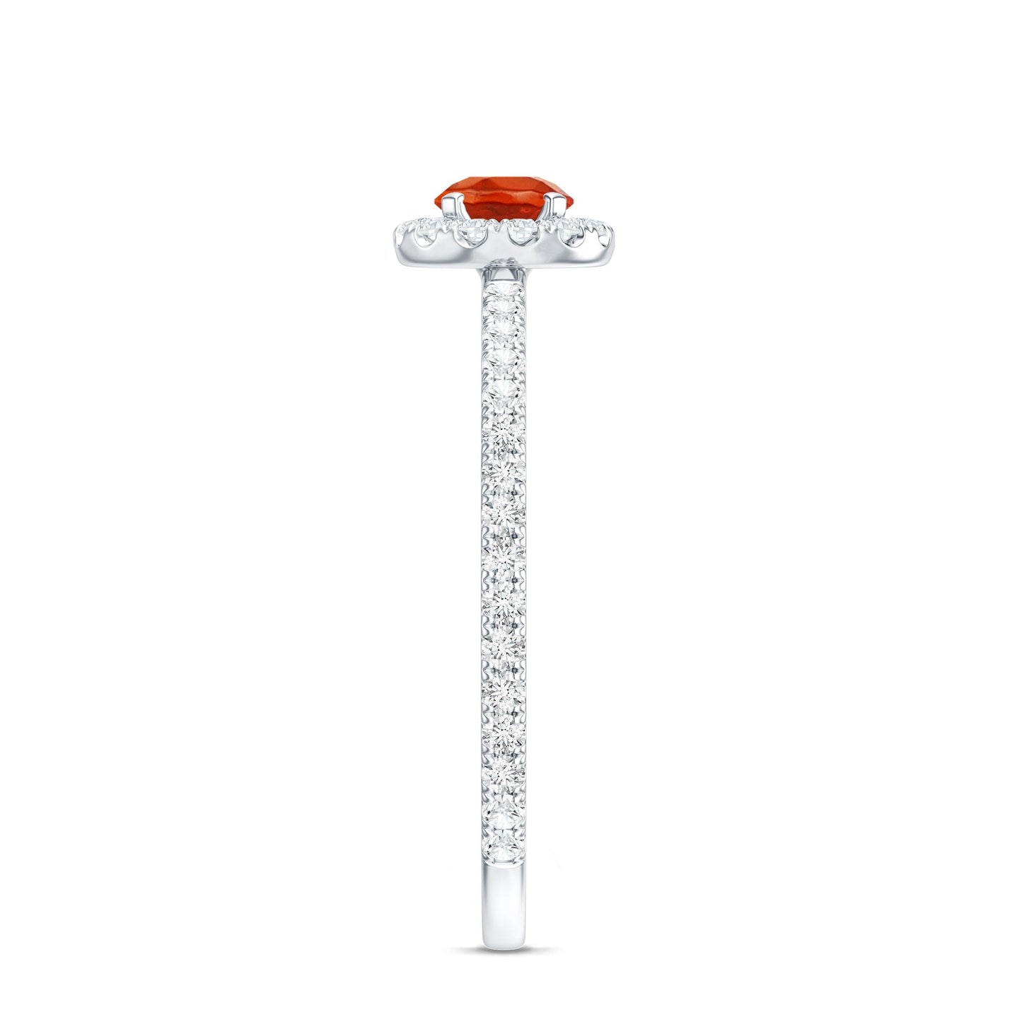 Round Fire Opal Minimal Engagement Ring with Diamond