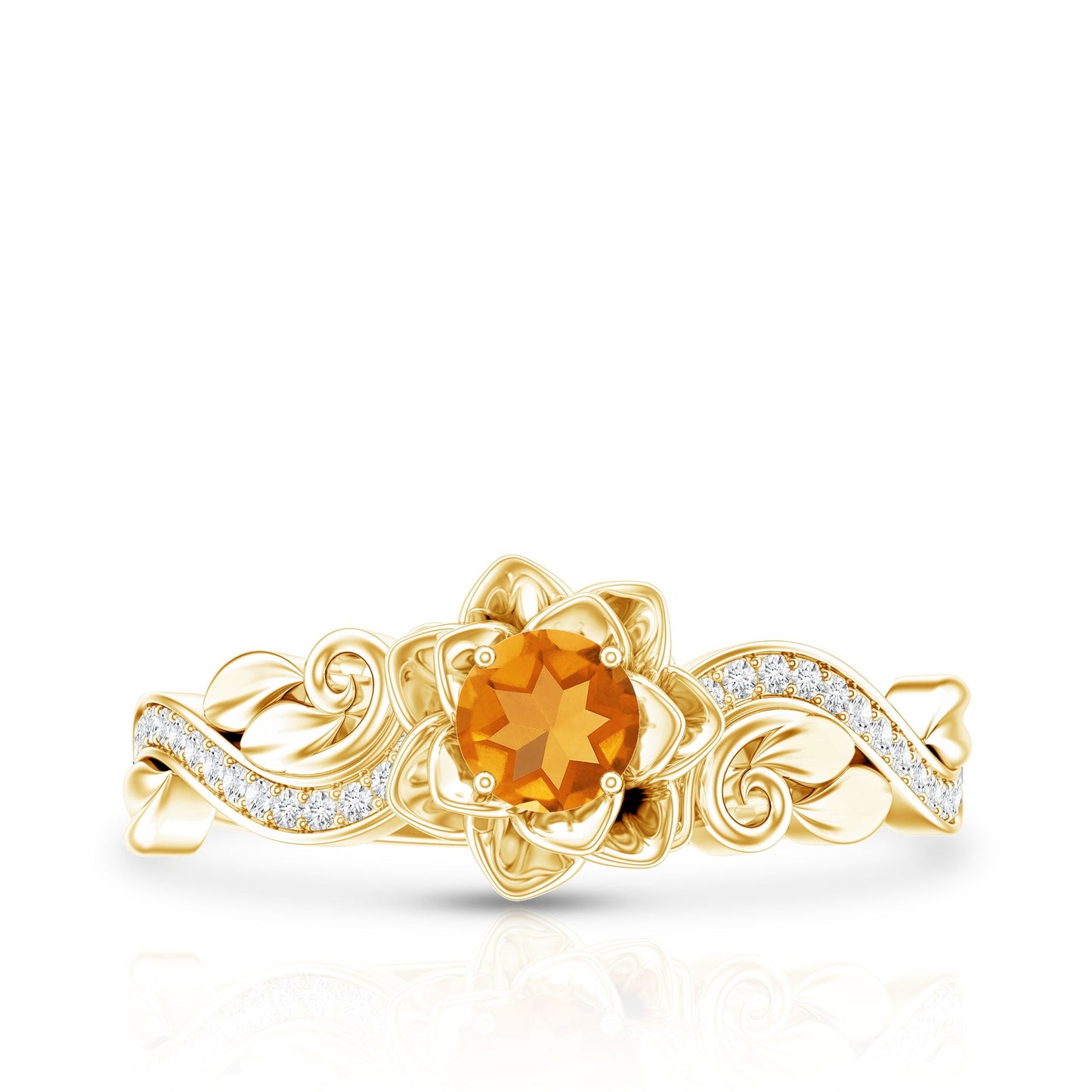Nature Inspired Citrine Flower Engagement Ring with Diamond