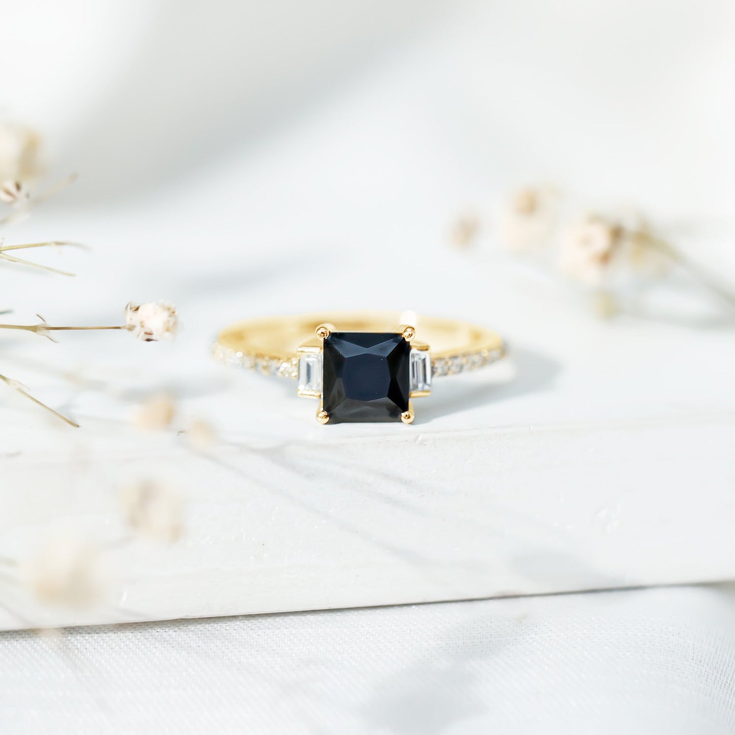 Certified 1 Carat Lab Grown Black and White Diamond Princess Cut Solitaire Engagement Ring