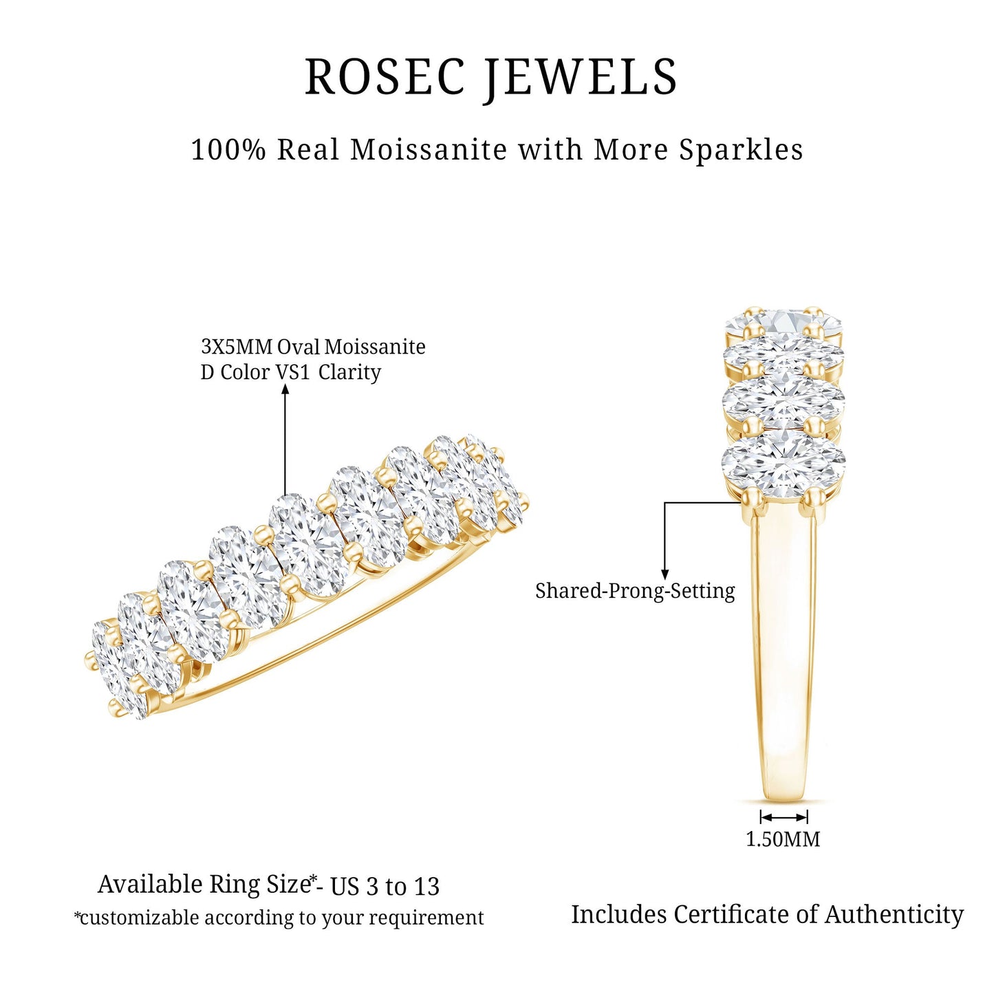 Oval Moissanite Half Eternity Wedding Band Ring