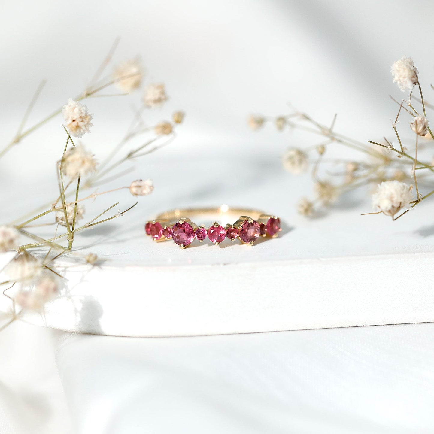 Certified Pink Tourmaline Half Eternity Band Ring