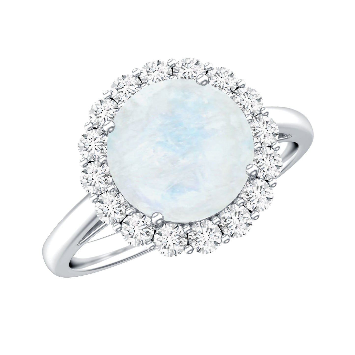 0.8 CT Round Moonstone Halo Engagement Ring with Diamond