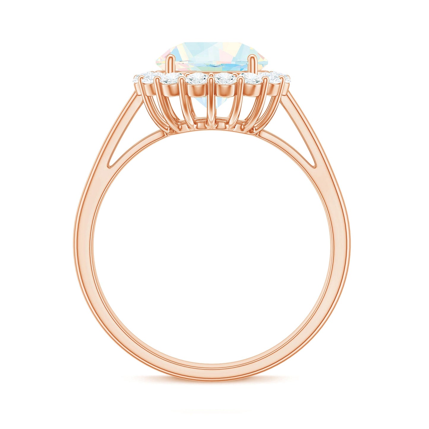 Certified Real 2 Carat Ethiopian Rainbow Opal Engagement Ring with Diamond Halo