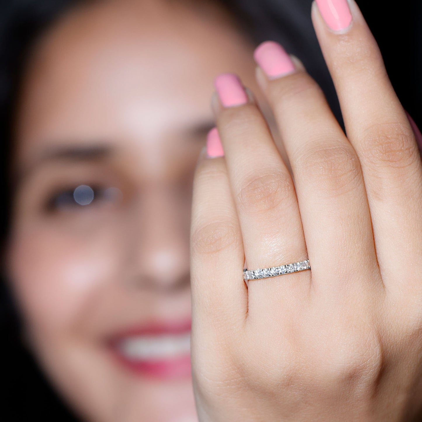 Certified French Pave Set Moissanite Stackable Full Eternity Ring