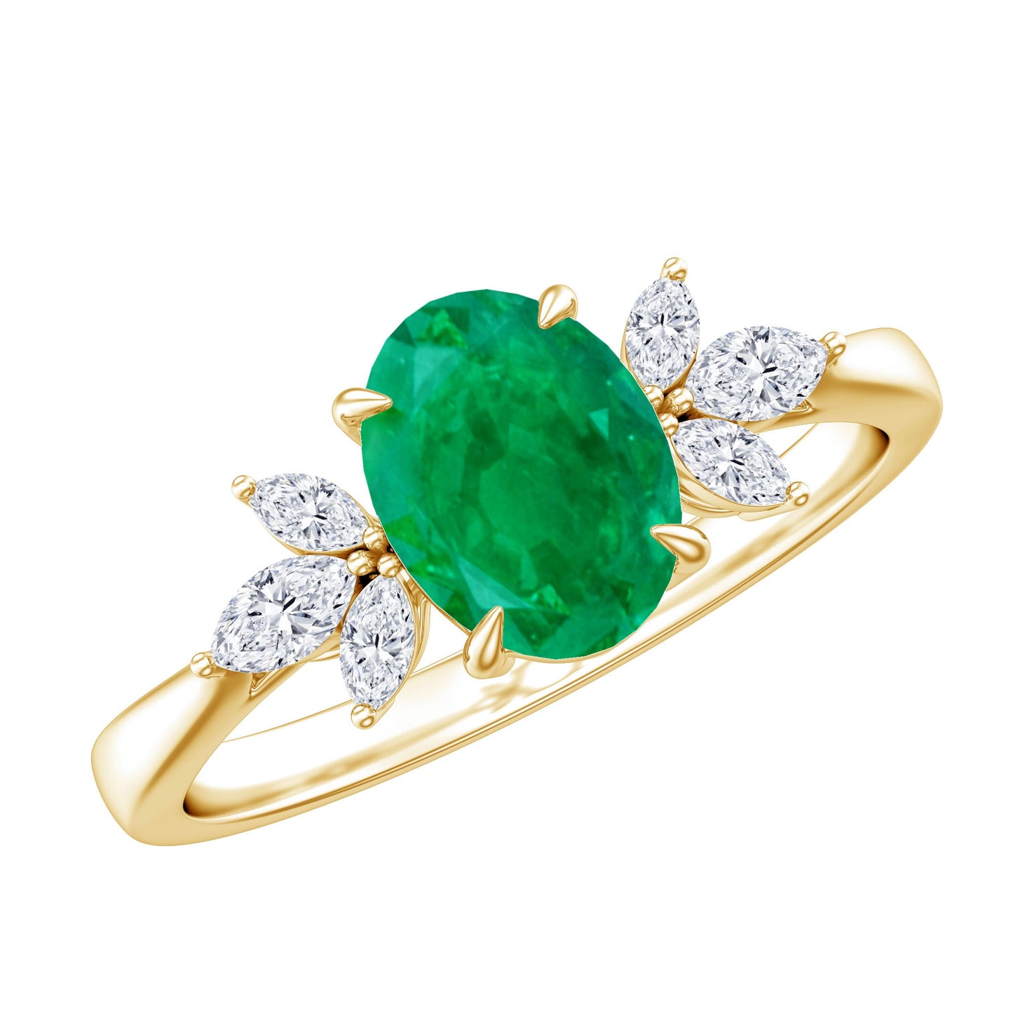 Natural 1.2 Carat Oval Emerald Engagement Ring with Diamond Trio