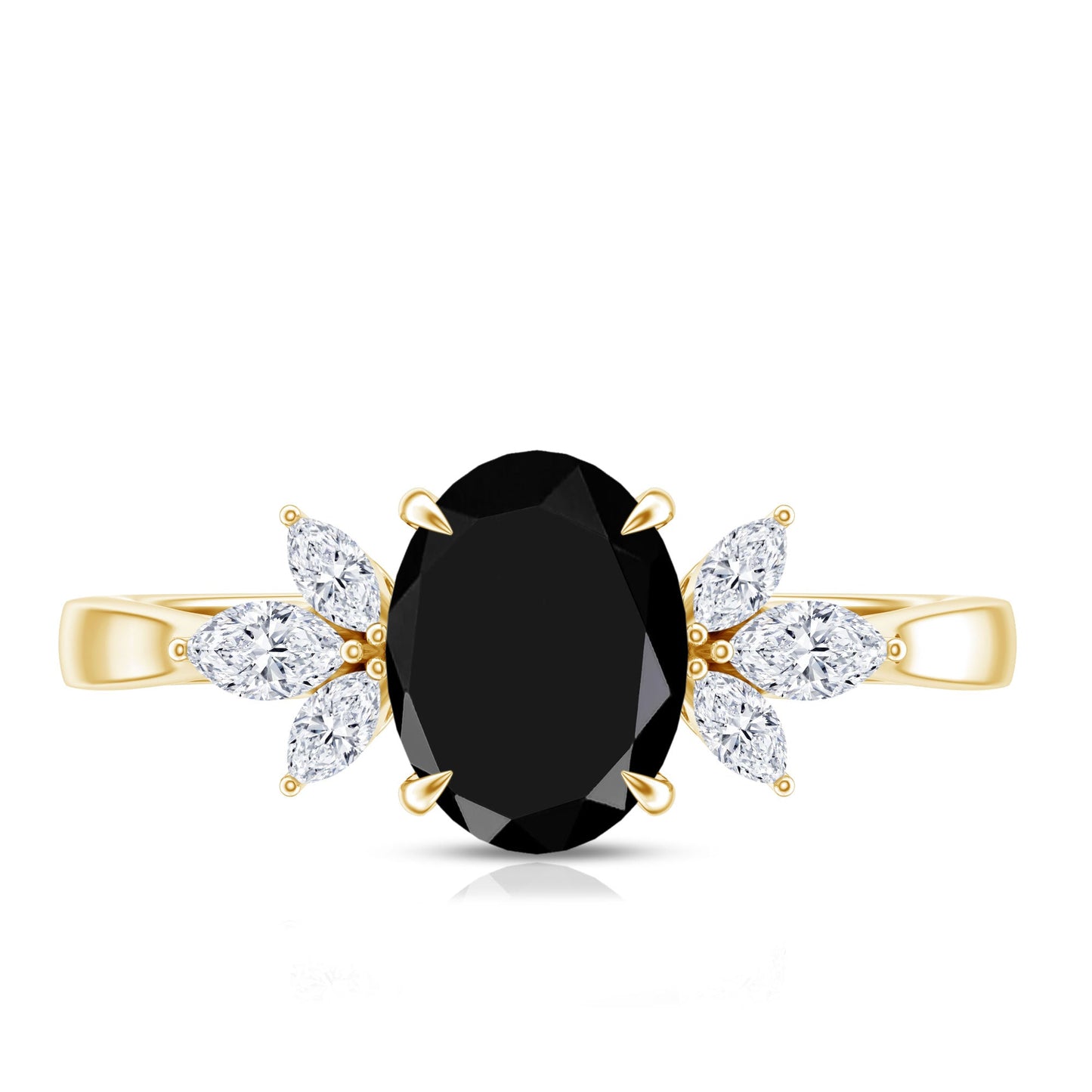 Oval Cut Black Onyx Engagement Ring with Diamond Trio