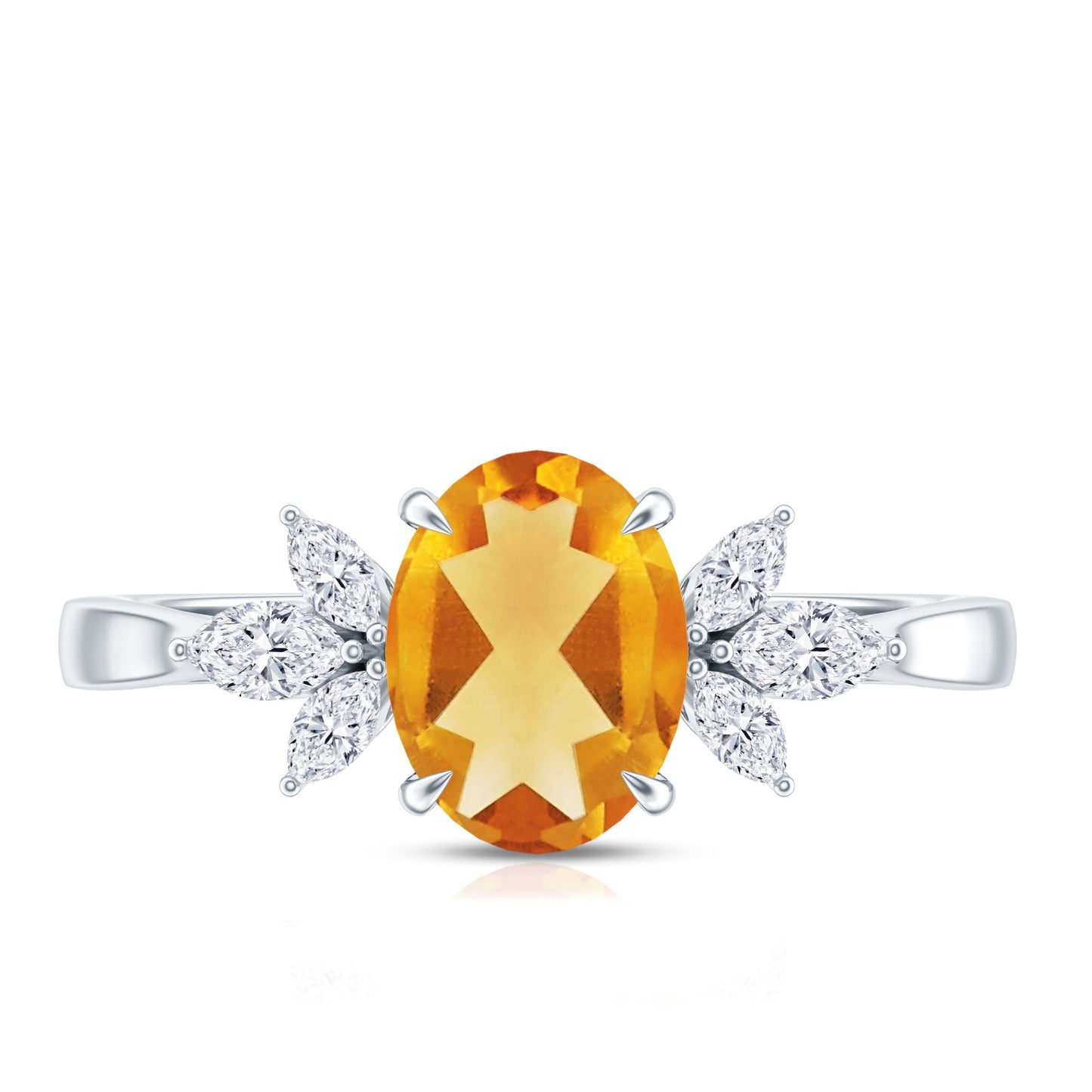 Certified Real 1 Carat Citrine Oval Engagement Ring with Diamond Trio