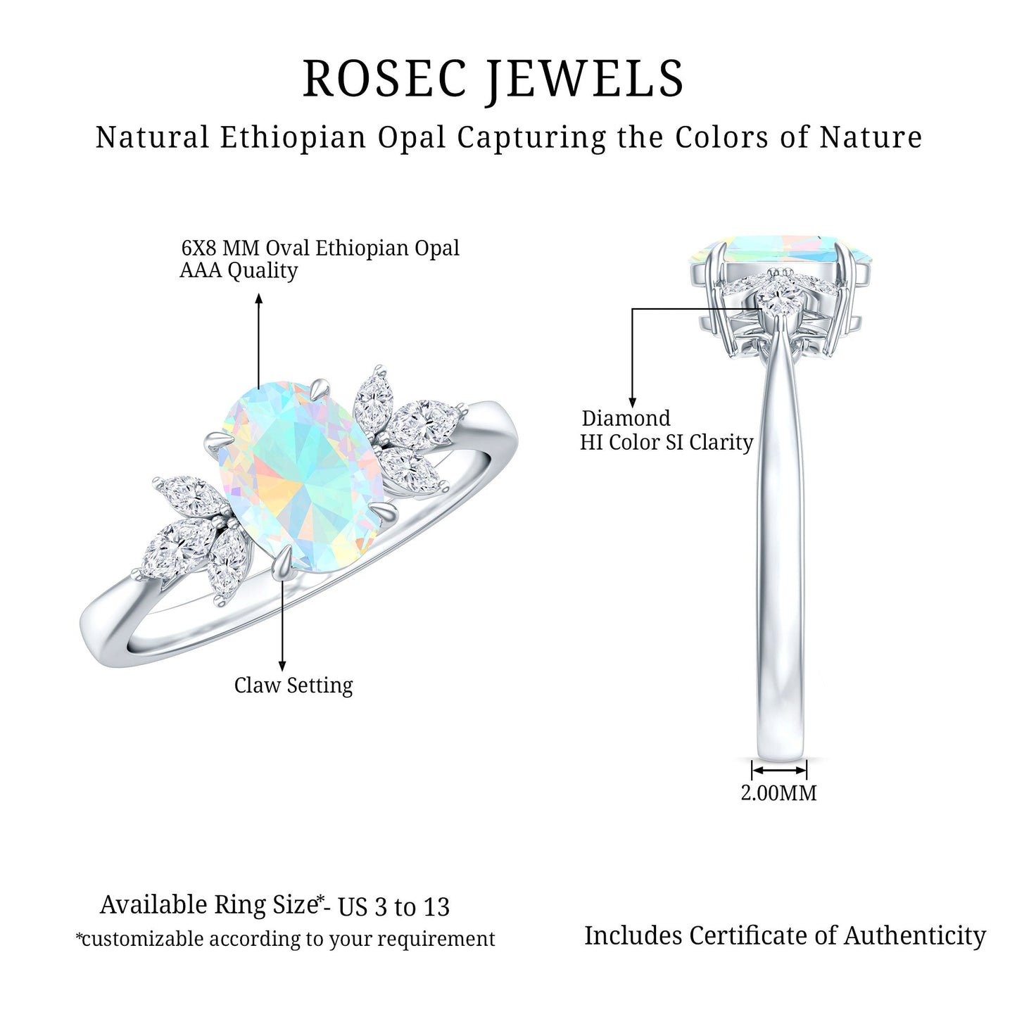 1.2 Carat Natural Rainbow Opal Oval Engagement Ring with Diamond