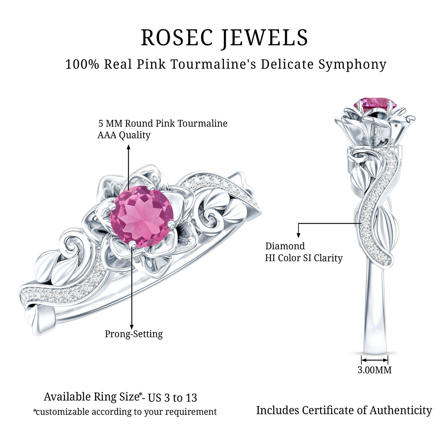 Nature Inspired Pink Tourmaline and Diamond Engagement Ring