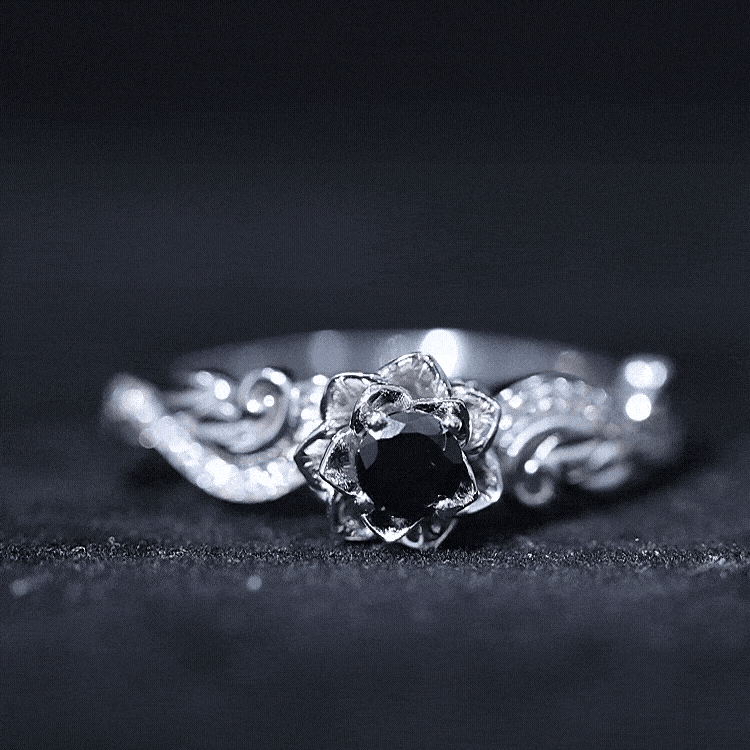 Certified 0.8 Carat Lab Grown Black and White Diamond Flower Engagement Ring