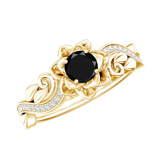 Certified 0.8 Carat Lab Grown Black and White Diamond Flower Engagement Ring