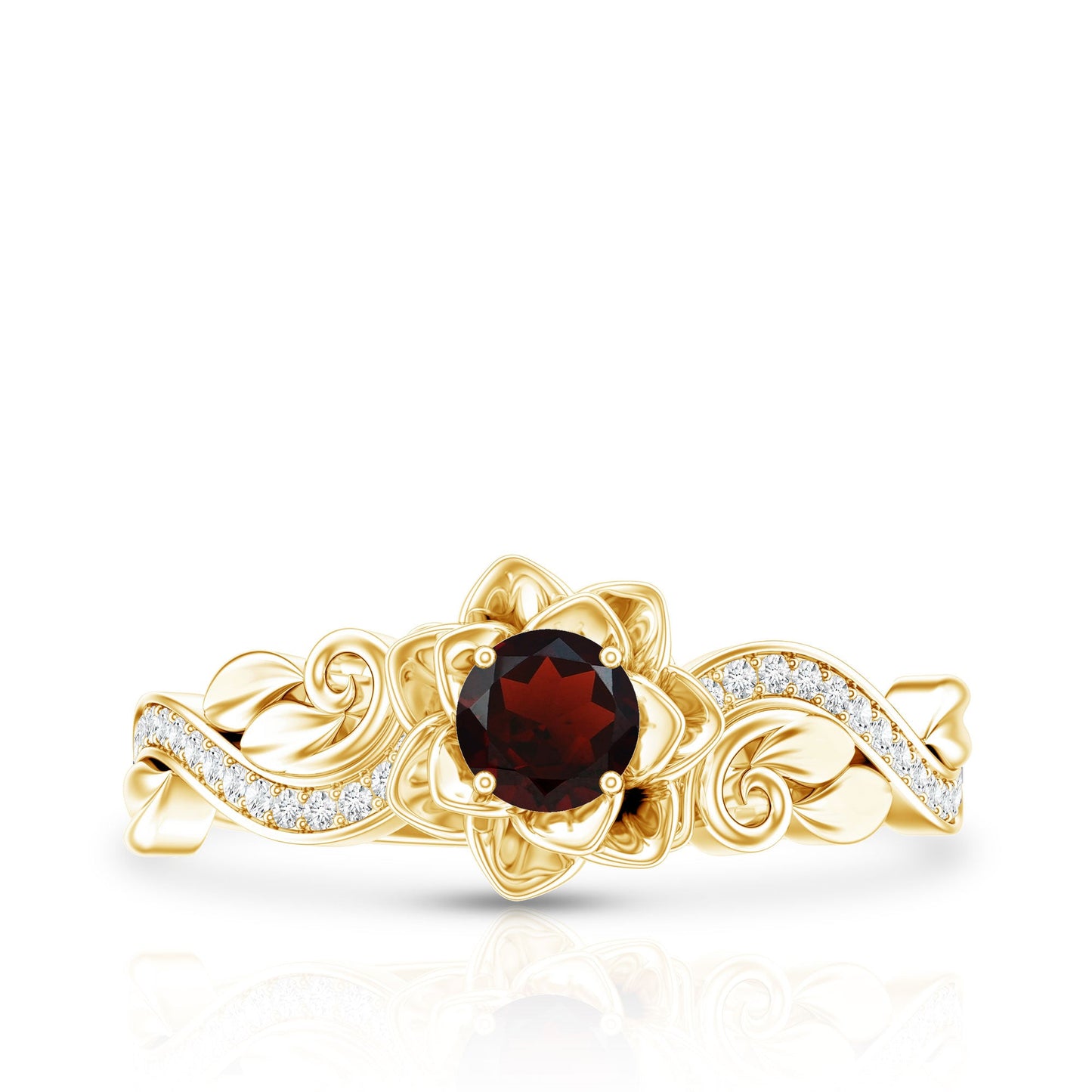 Certified Natural Garnet Rose Flower Engagement Ring with Diamond
