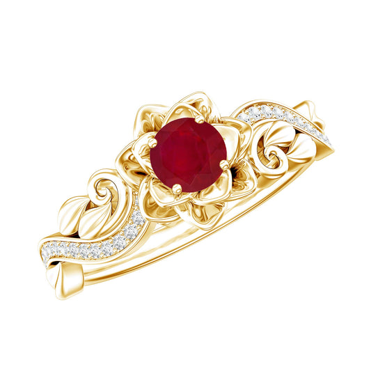 Nature Inspired 0.6 Carat Ruby Diamond Engagement Ring for Women