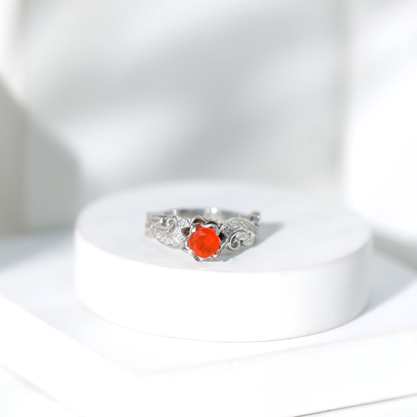 Nature Inspired Fire Opal and Diamond Engagement Ring with Certificate