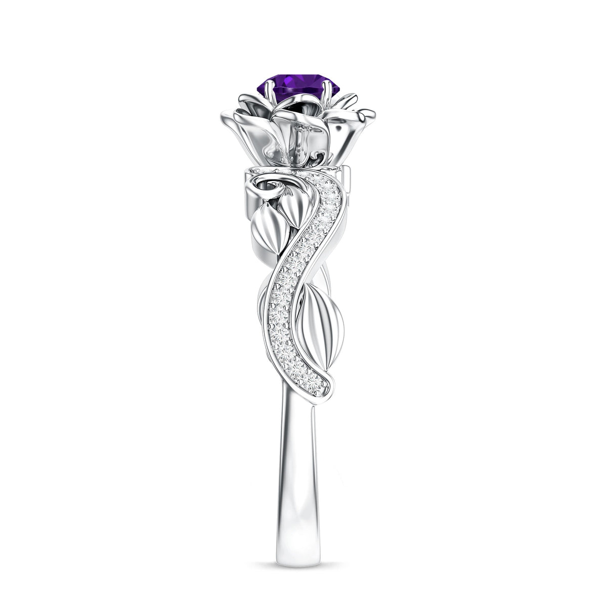 Real Amethyst Nature Inspired Engagement Ring With Diamond