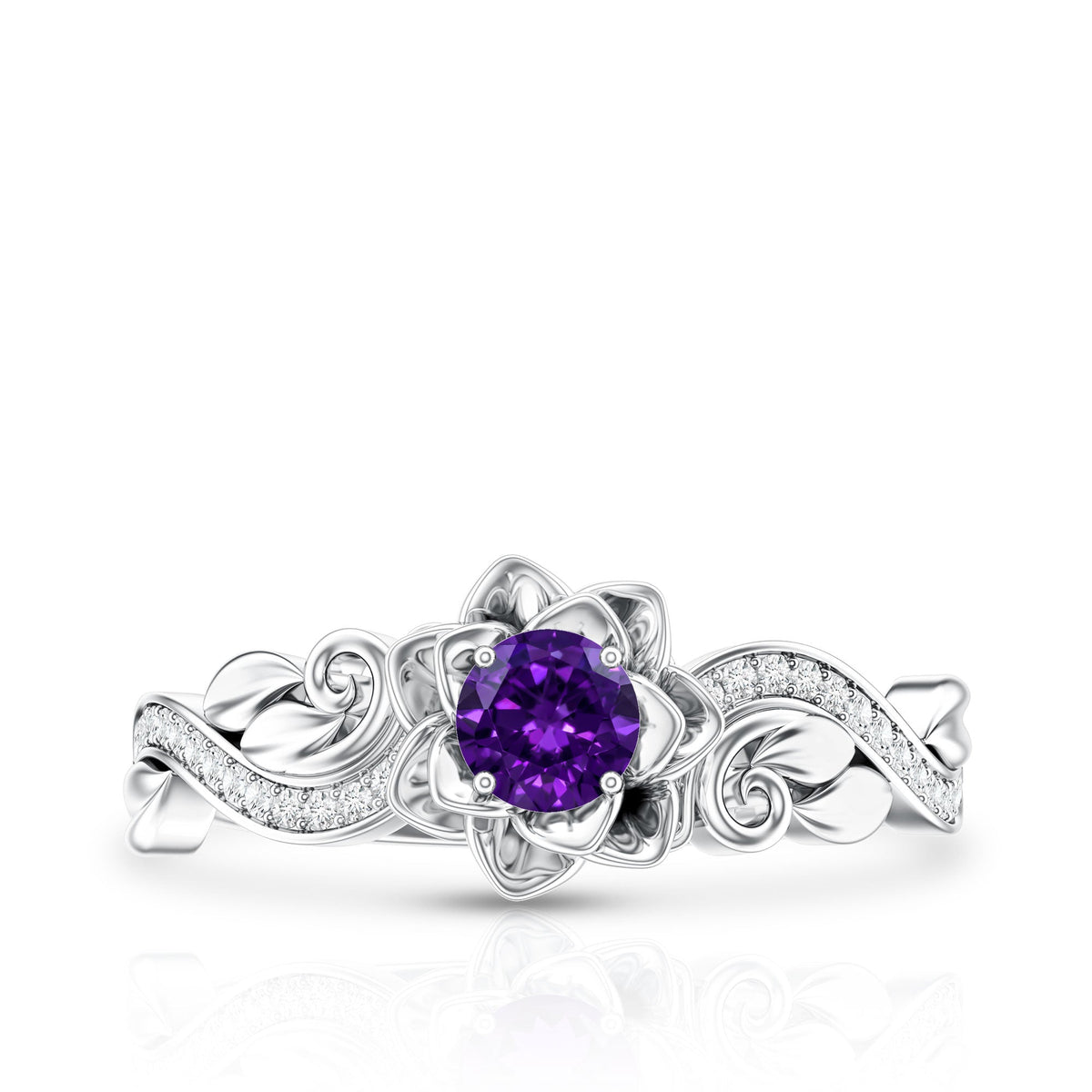 Real Amethyst Nature Inspired Engagement Ring With Diamond