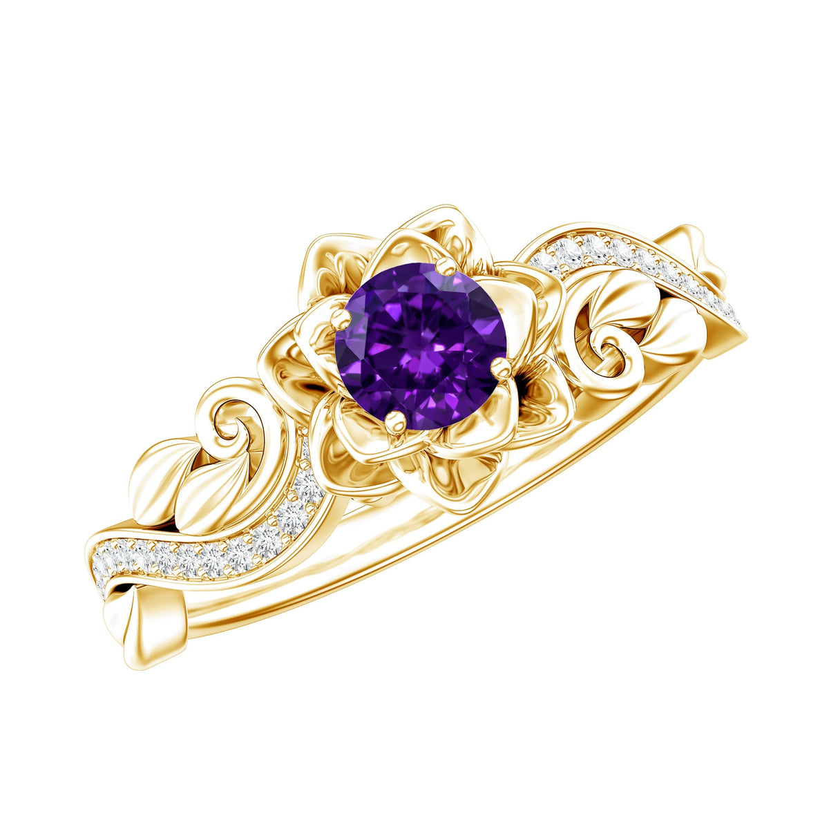Real Amethyst Nature Inspired Engagement Ring With Diamond