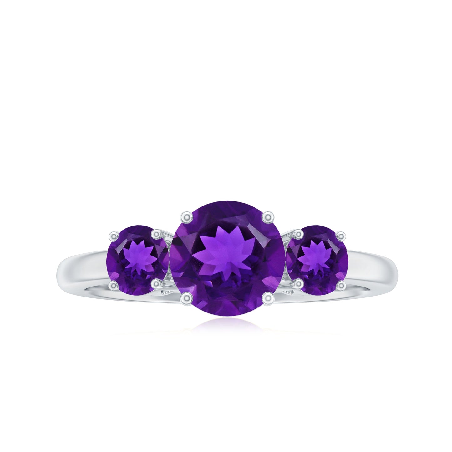 Real Amethyst 3 Stone Engagement Ring for Women