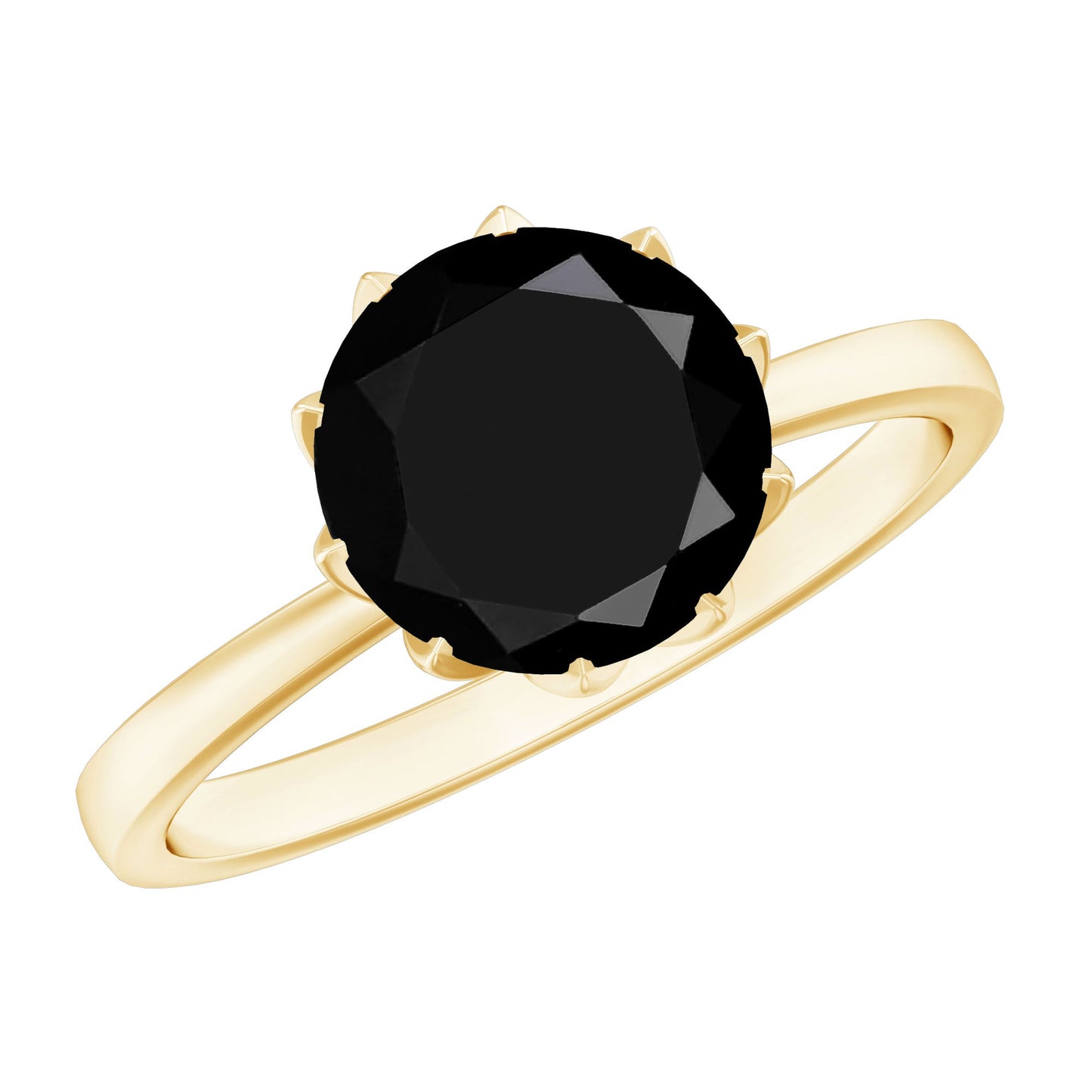 Lotus Basket Set Solitaire Black Onyx Engagement Ring for Women