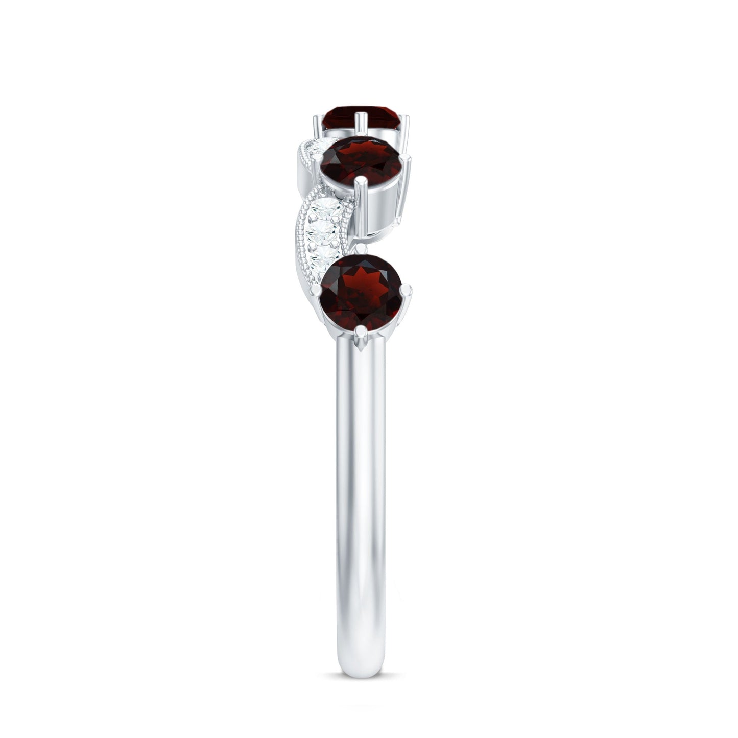 Natural Garnet Diamond Half Eternity Ring for Anniversary