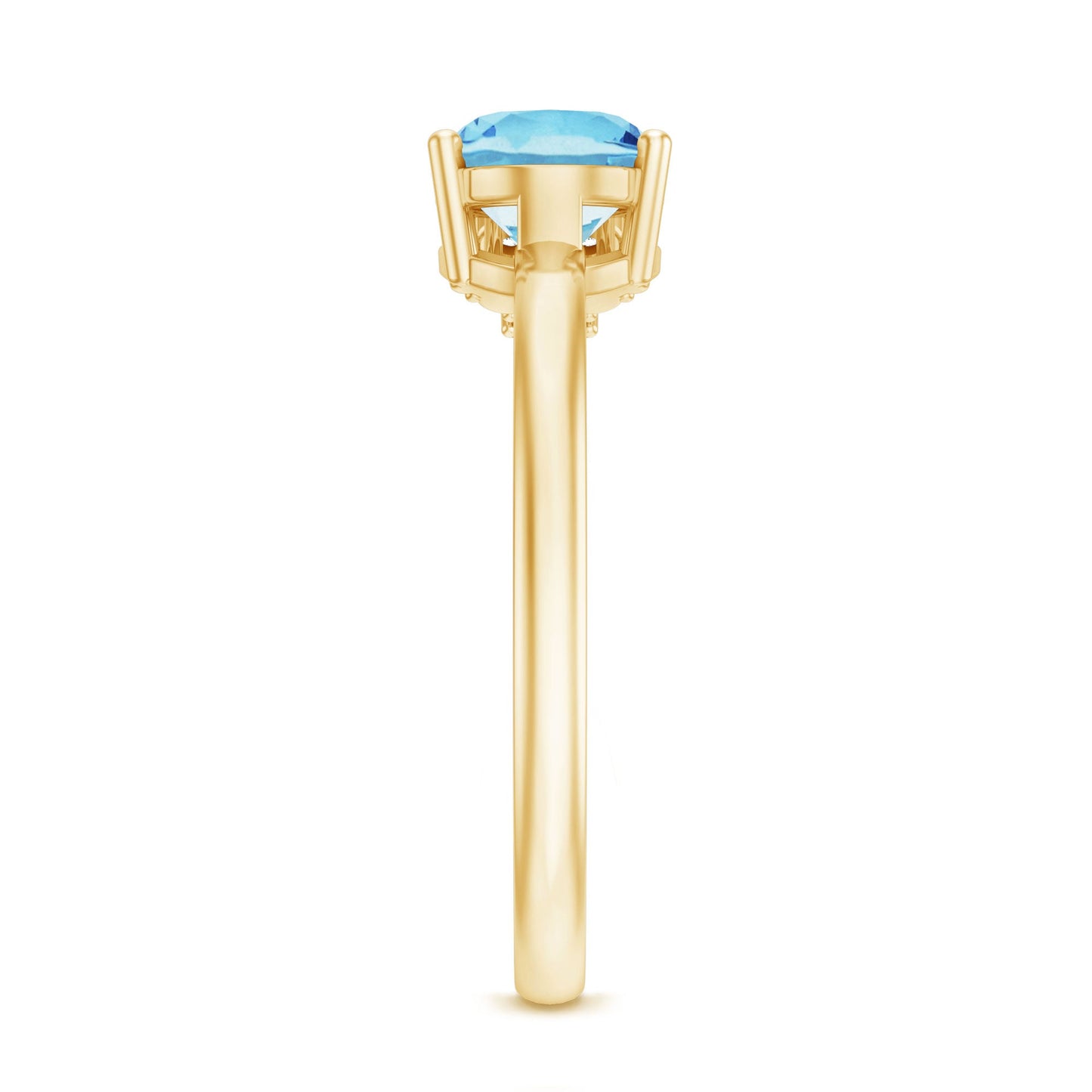 Natural 1 Carat Oval Aquamarine Promise Ring with Diamond Trio