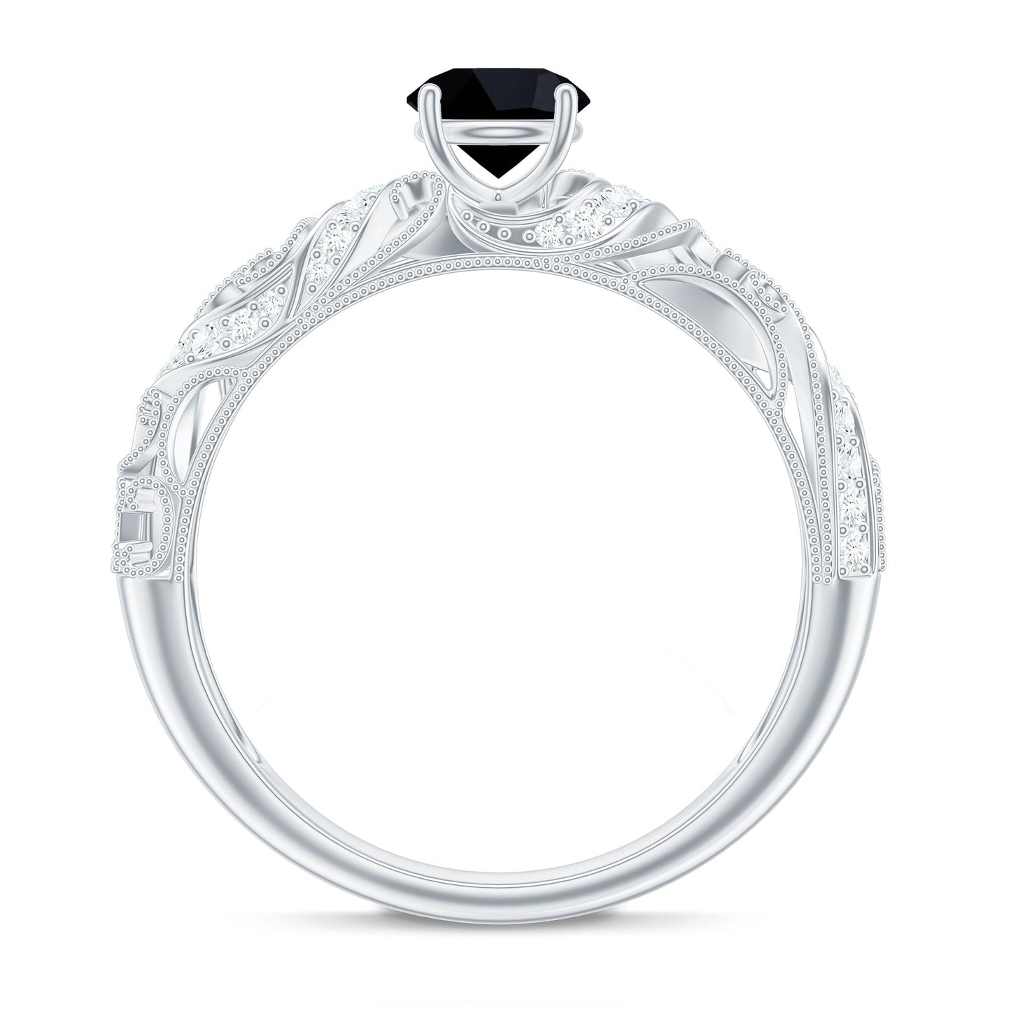 Vintage Looking Black Spinel Engagement Ring with Diamond
