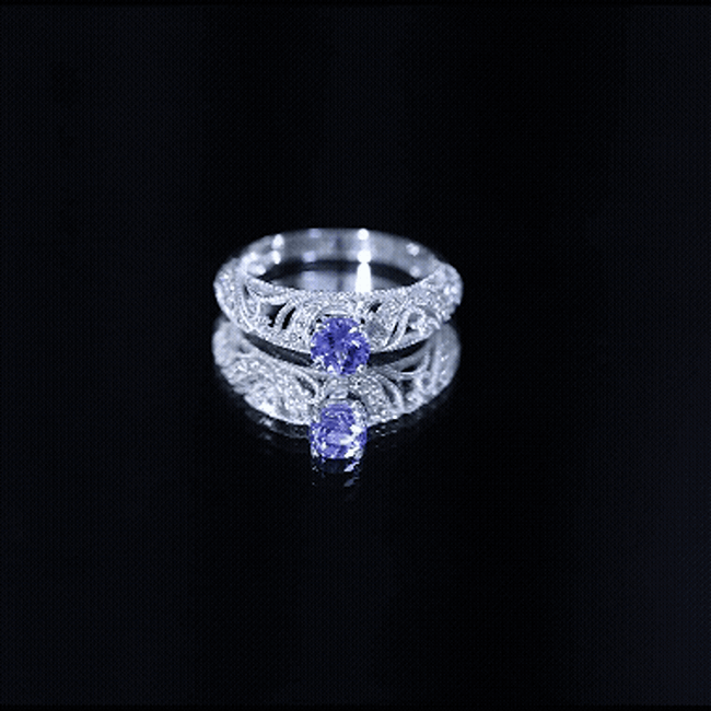 Round Tanzanite Vintage Inspired Engagement Ring with Diamond