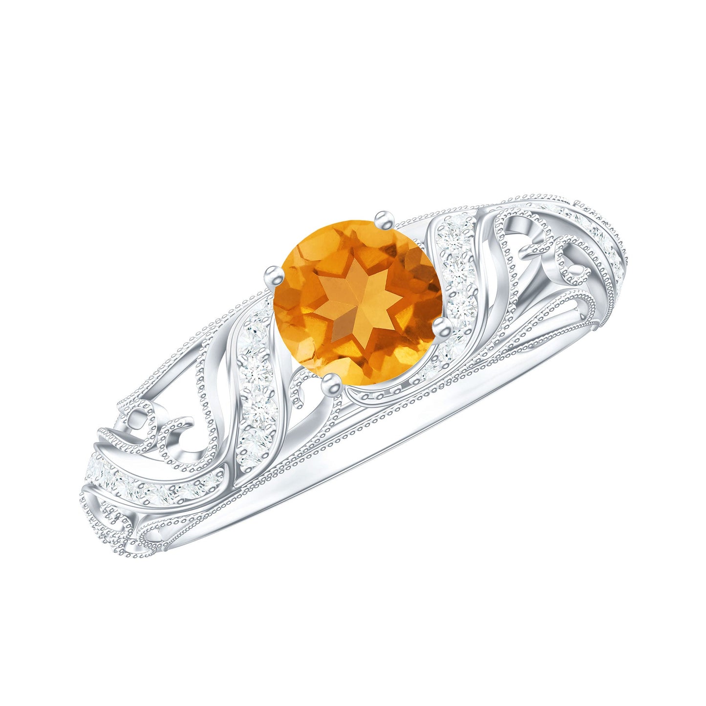 Vintage Looking Citrine Engagement Ring with Diamond