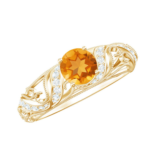 Vintage Looking Citrine Engagement Ring with Diamond