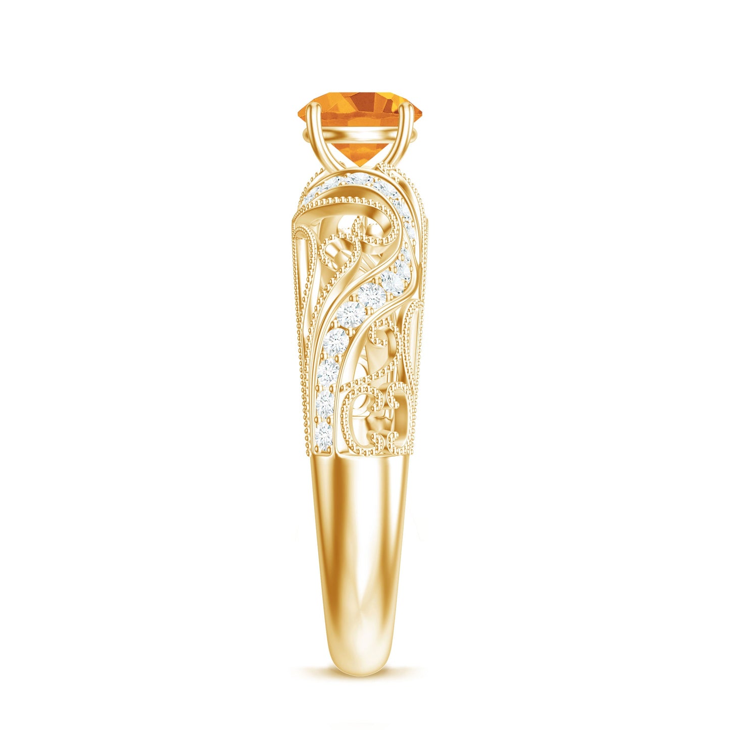 Vintage Looking Citrine Engagement Ring with Diamond