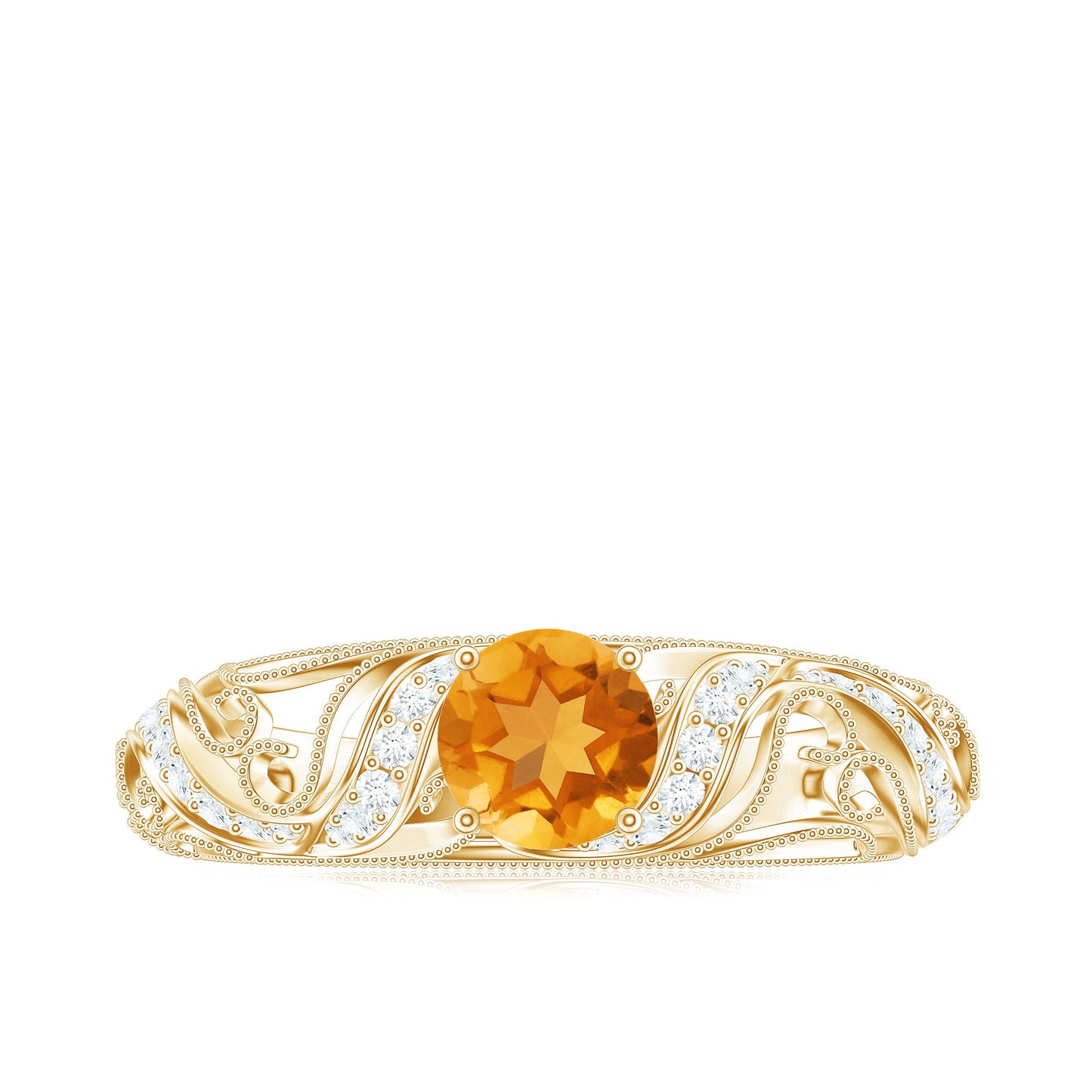 Vintage Looking Citrine Engagement Ring with Diamond