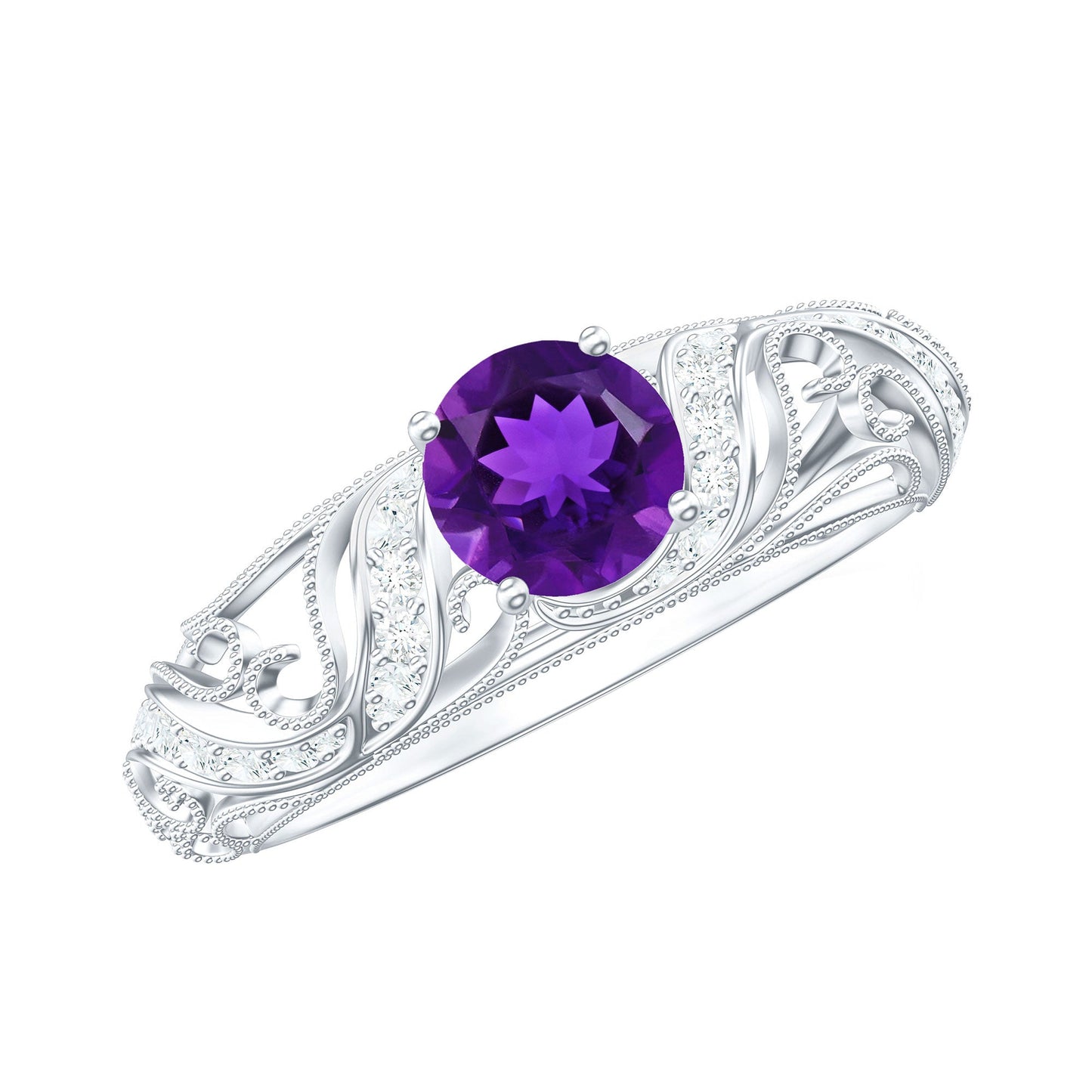 Vintage Inspired 1.2 Carat Amethyst Engagement Ring with Diamond