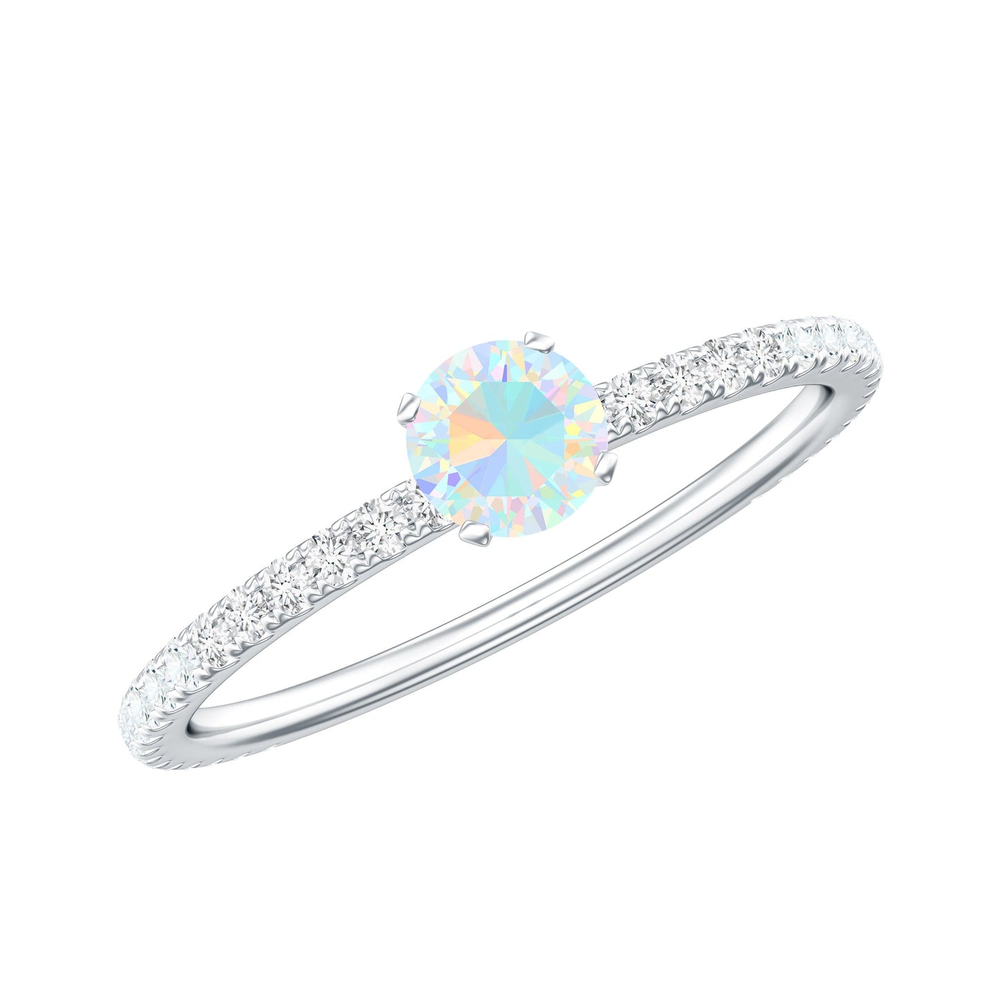 Genuine Ethiopian Opal Promise Ring with Diamond Side Stones
