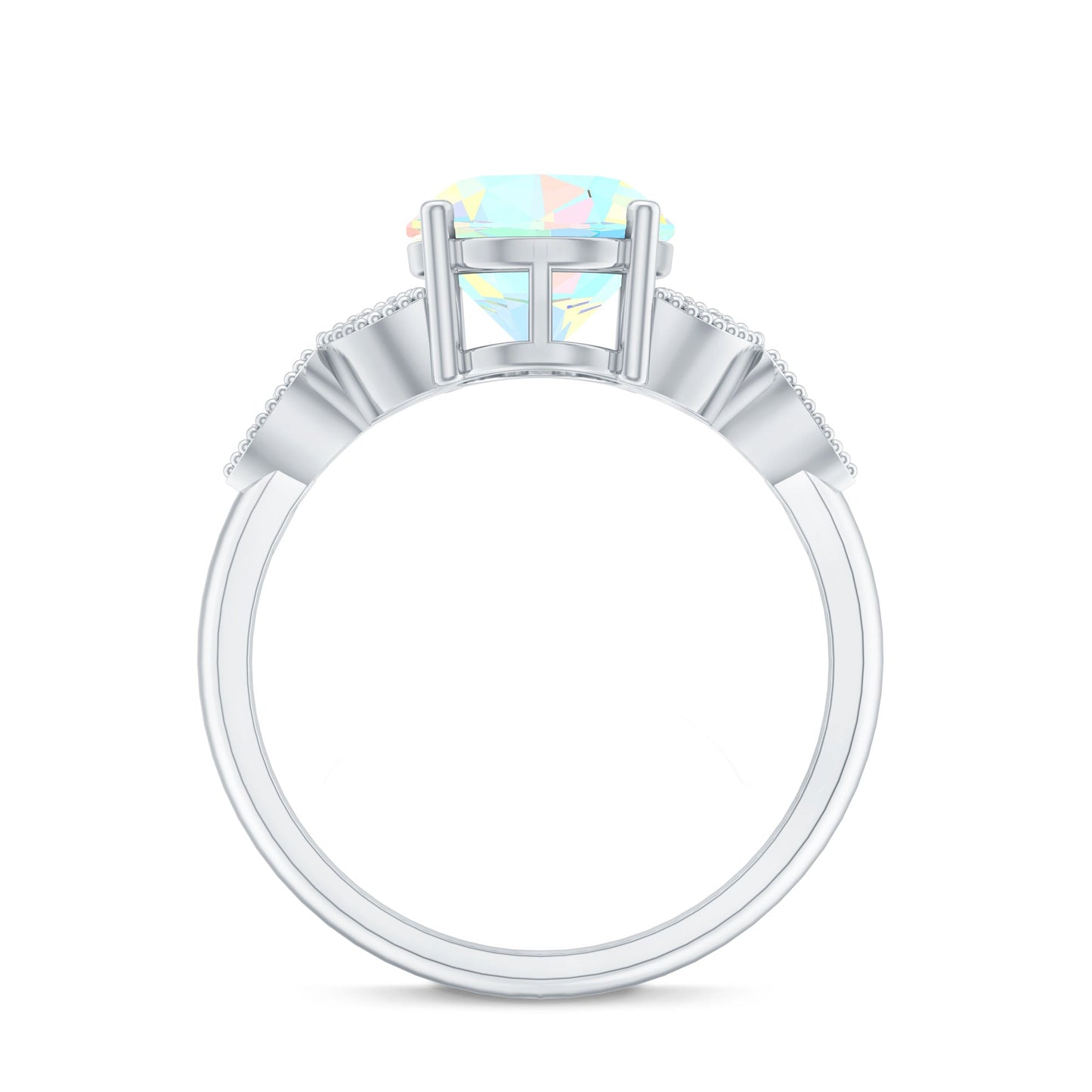 1.3 Carat Vintage Style Ethiopian Opal Oblong Engagement Ring with Diamond