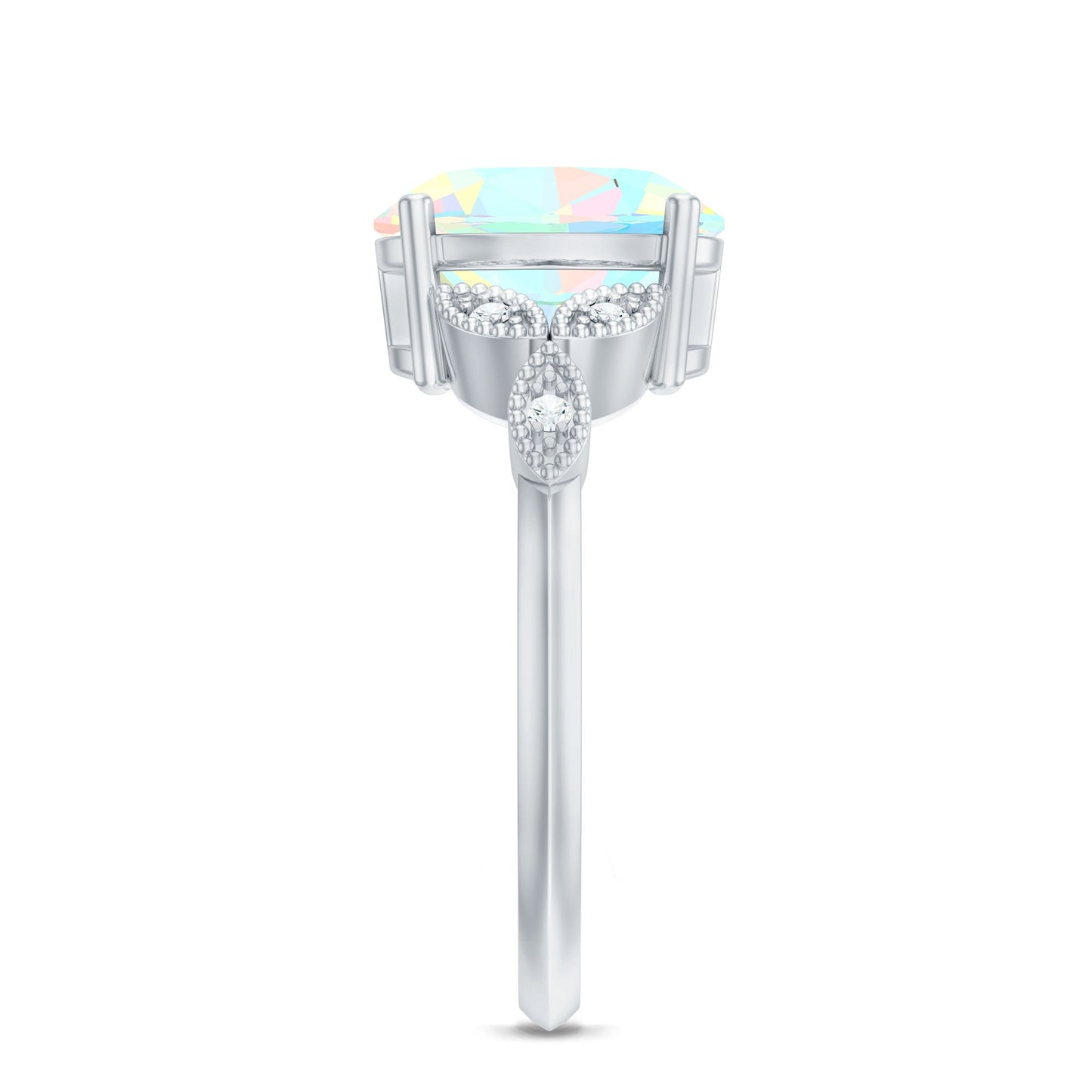 1.3 Carat Vintage Style Ethiopian Opal Oblong Engagement Ring with Diamond