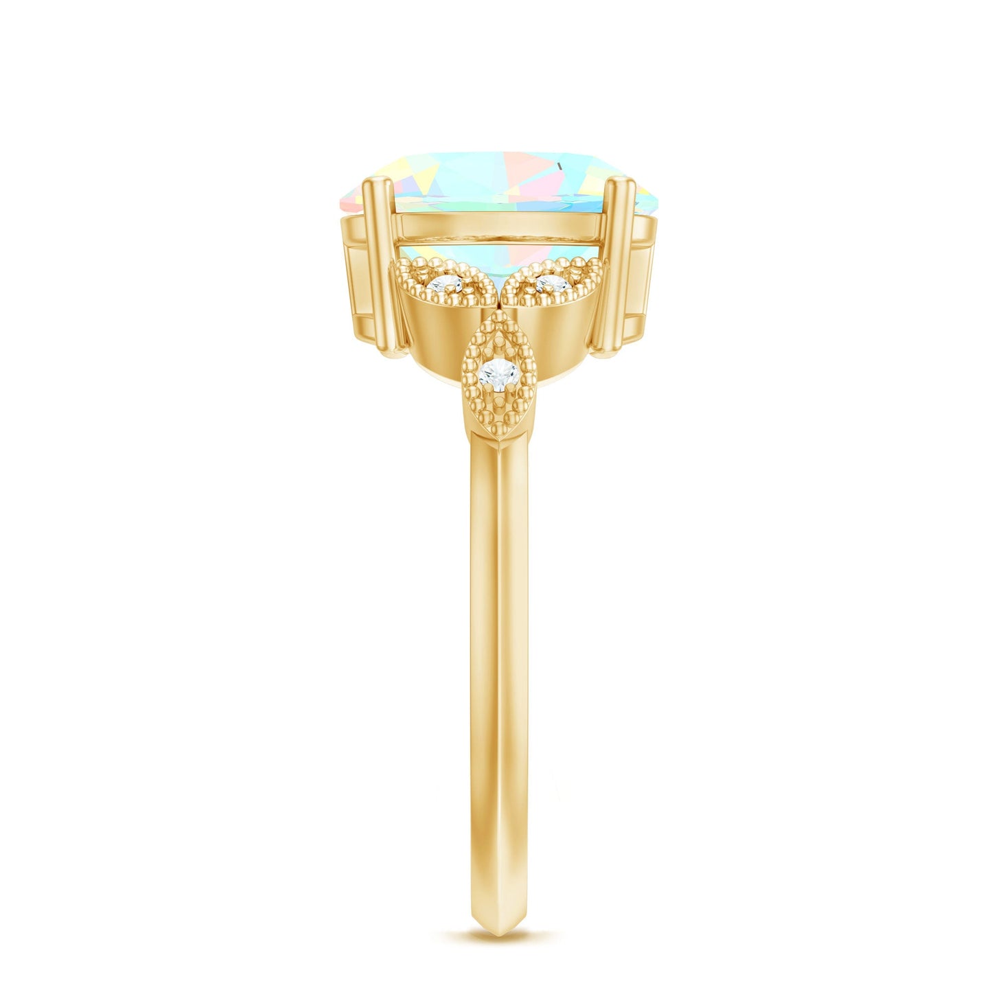 1.3 Carat Vintage Style Ethiopian Opal Oblong Engagement Ring with Diamond