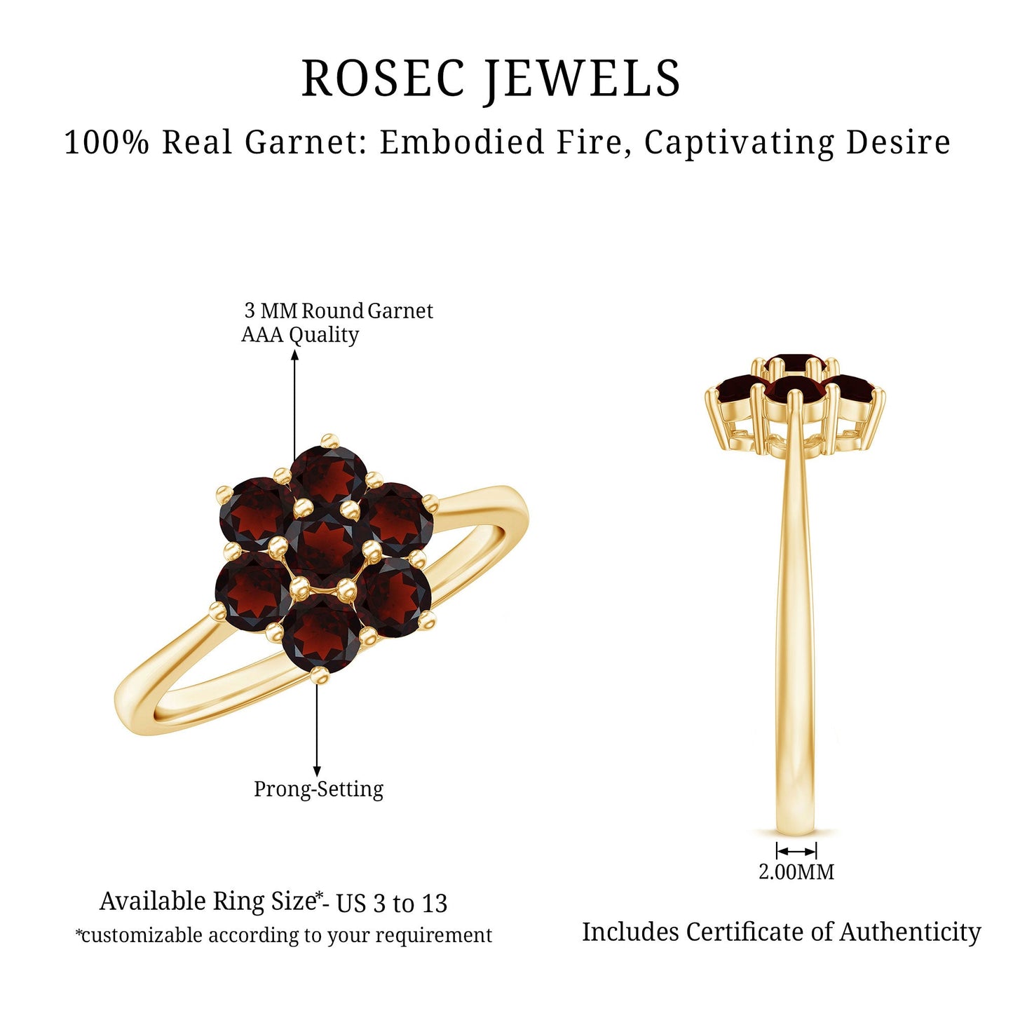 Natural Garnet Flower Cluster Engagement Ring