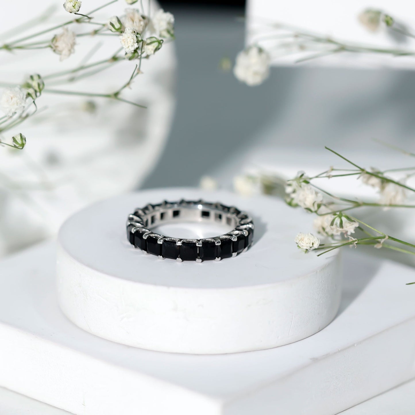 Princess Cut Black Onyx Full Eternity Wedding Band