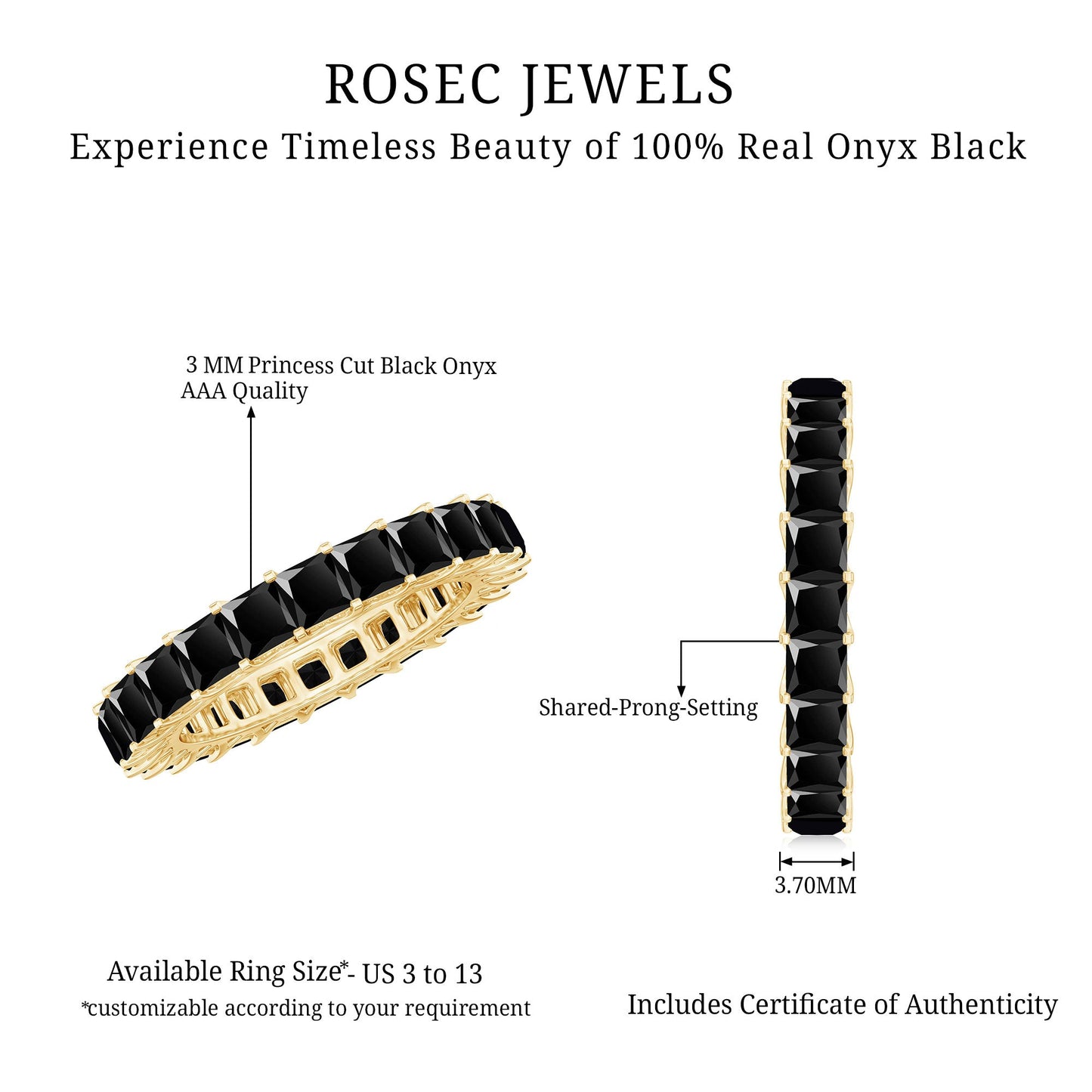 Princess Cut Black Onyx Full Eternity Wedding Band