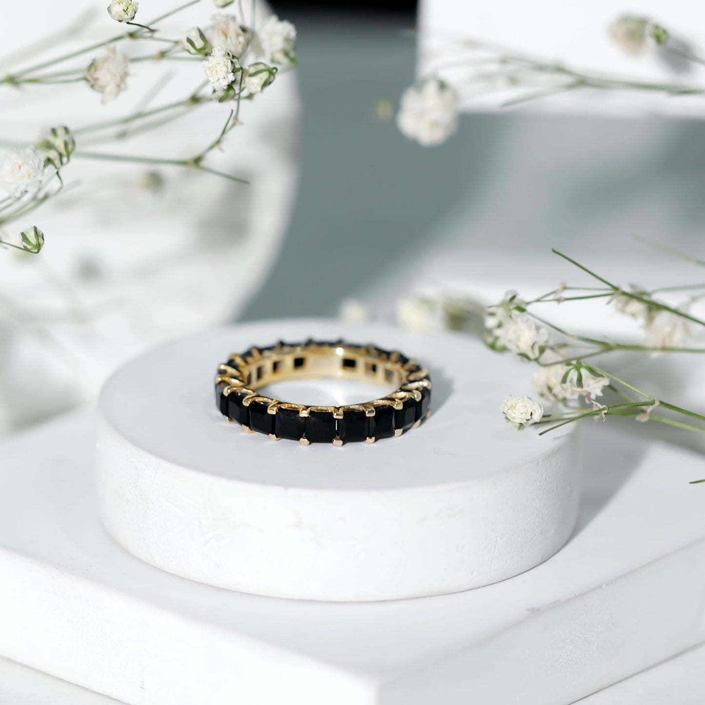 Princess Cut Black Onyx Full Eternity Wedding Band