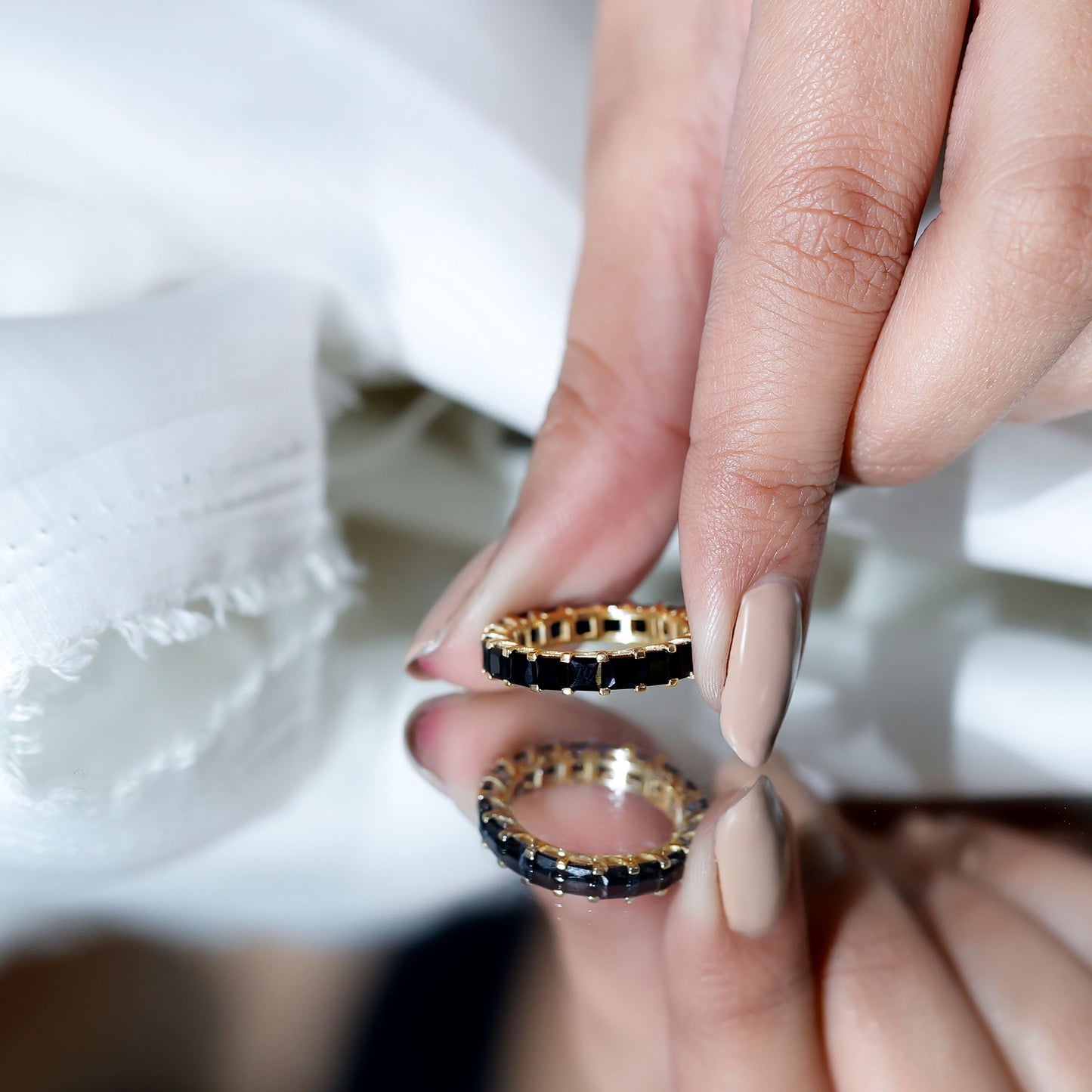 Princess Cut Black Onyx Full Eternity Wedding Band