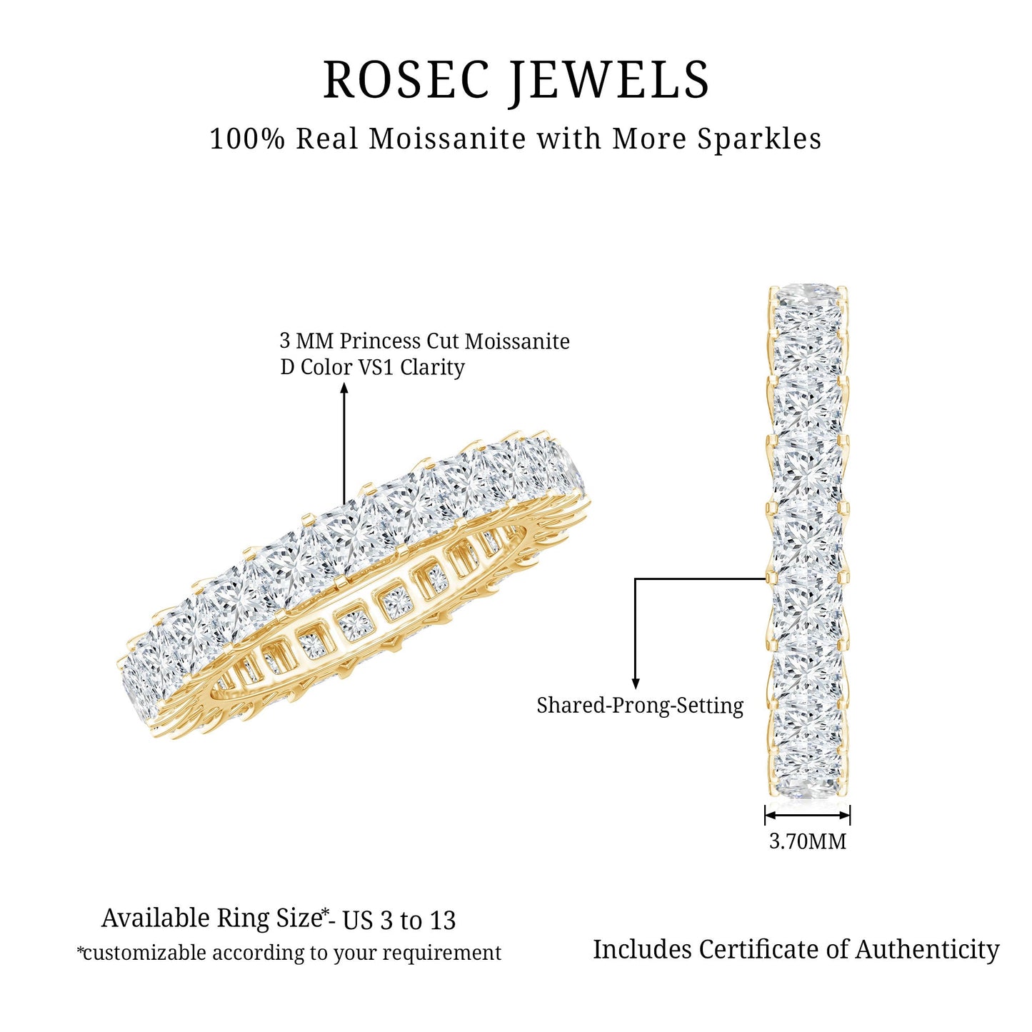 Princess Cut Moissanite Full Eternity Band Ring