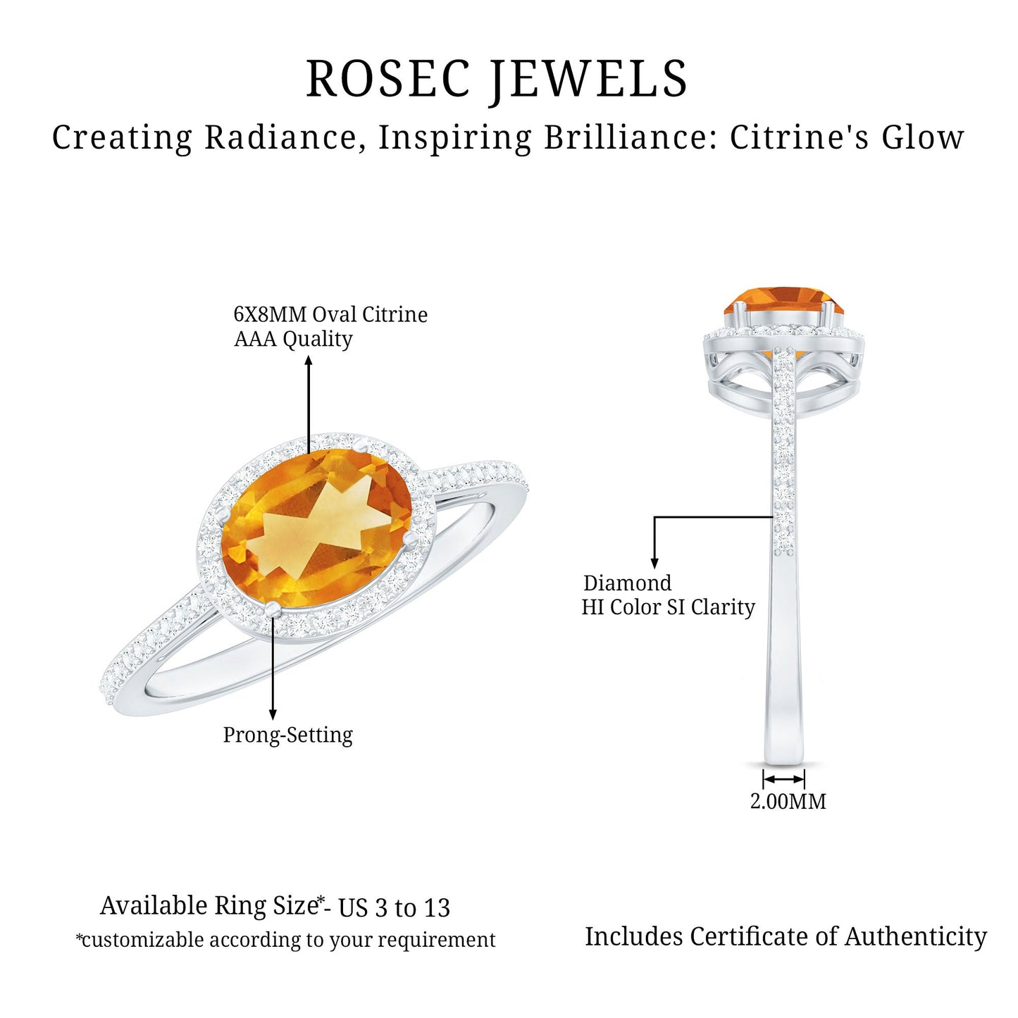 Certified Real 1 Carat Oval Citrine East West Engagement Ring with Diamond Halo