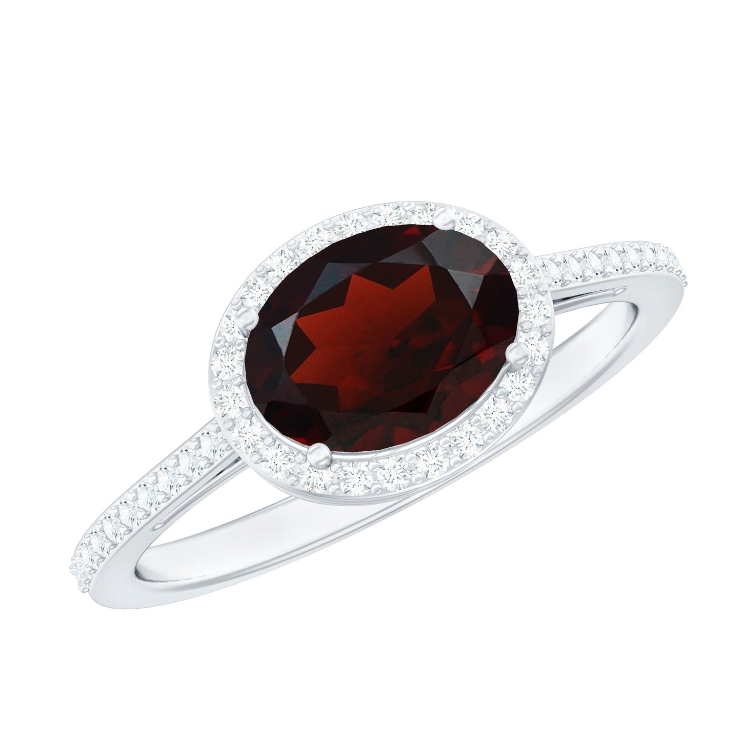 Classic 1.5 Carat Oval Garnet East West Engagement Ring with Diamond