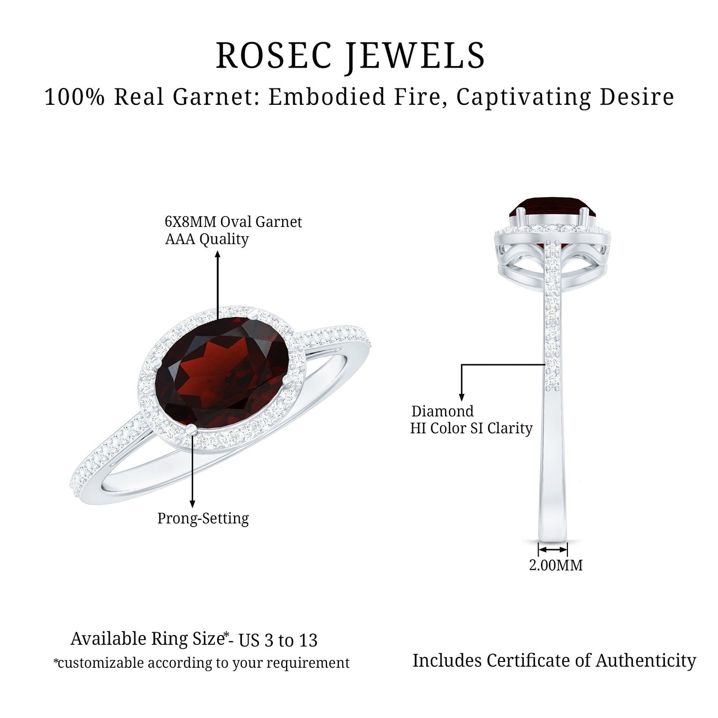 Classic 1.5 Carat Oval Garnet East West Engagement Ring with Diamond